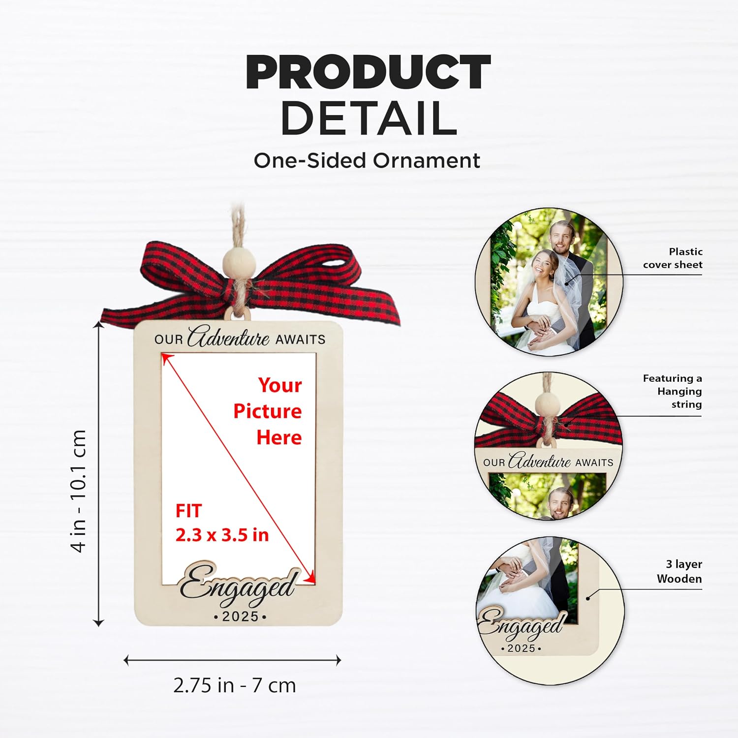2025 Engagement Photo Frame Ornament With Plastic Cover