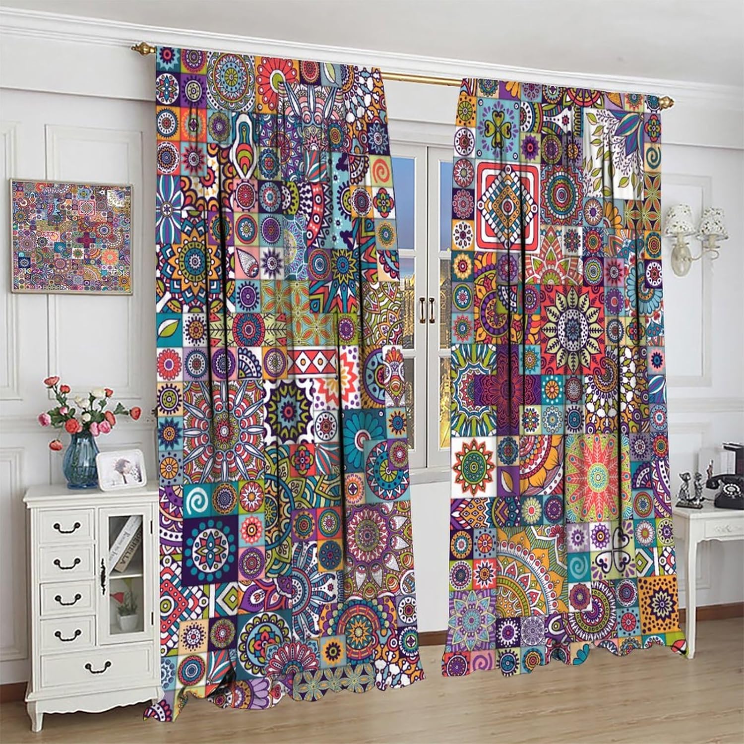 Focusbrite Boho Floral Blackout Curtains Set 2 Panels 42x45 Inches