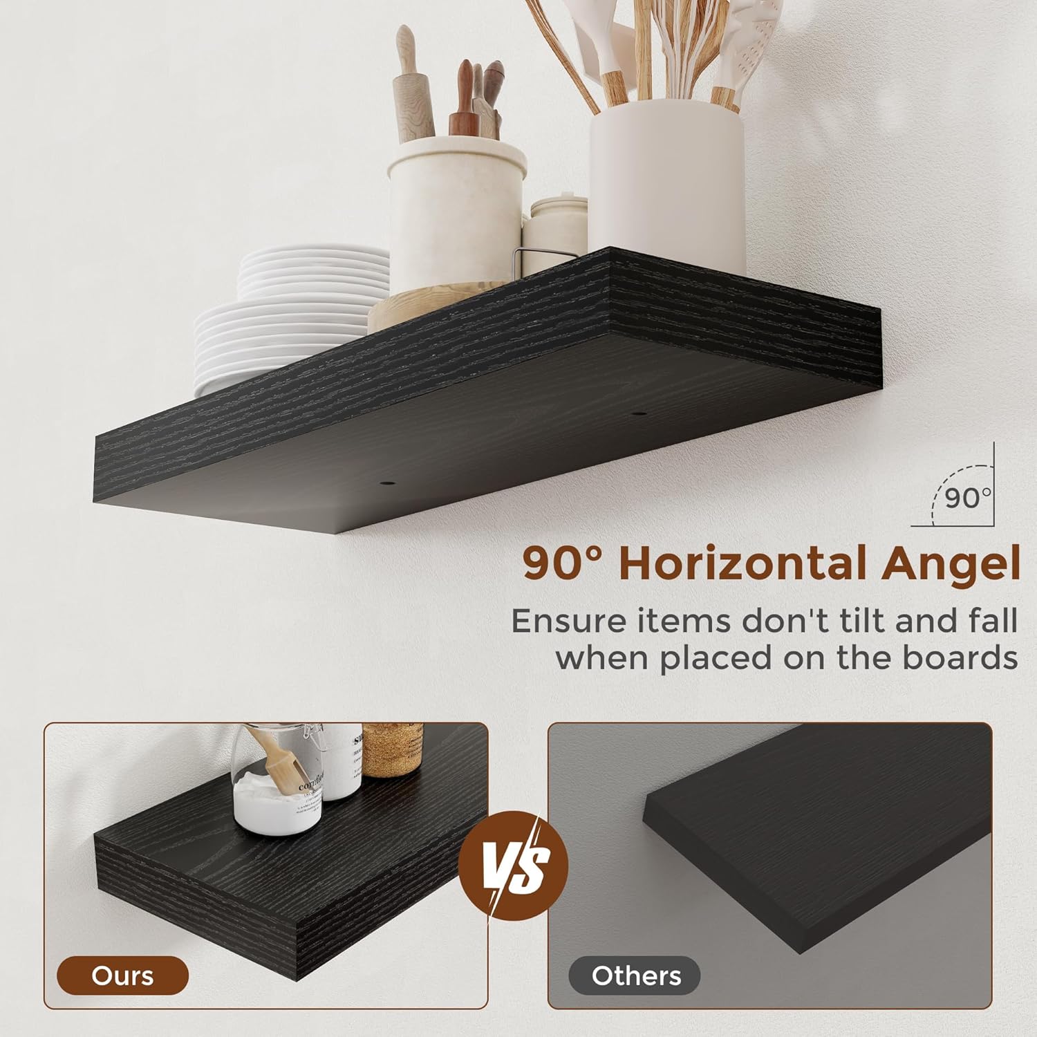 24 Inch Floating Shelves Set of 2 Black Wall Mount