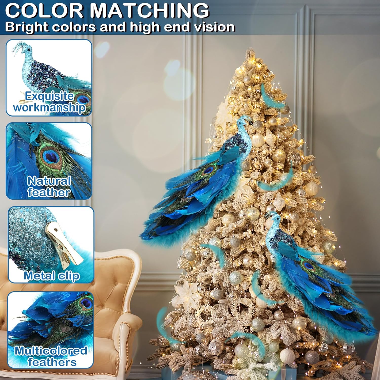 Giegxin 2 Pcs Peacock Christmas Tree Decorations