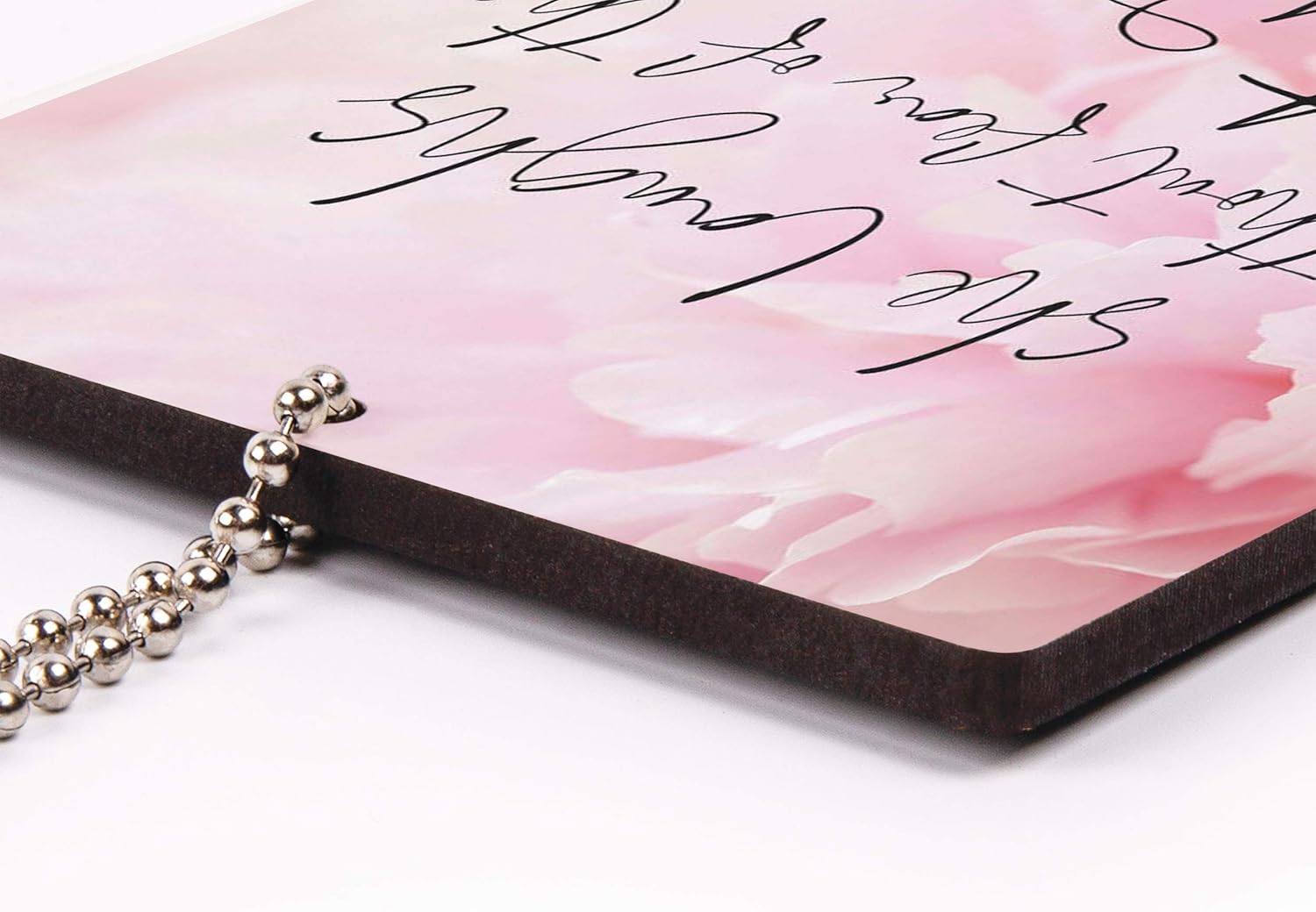 P Graham Dunn She Laughs Without Fear Floral Pink Wood Hanging Charm
