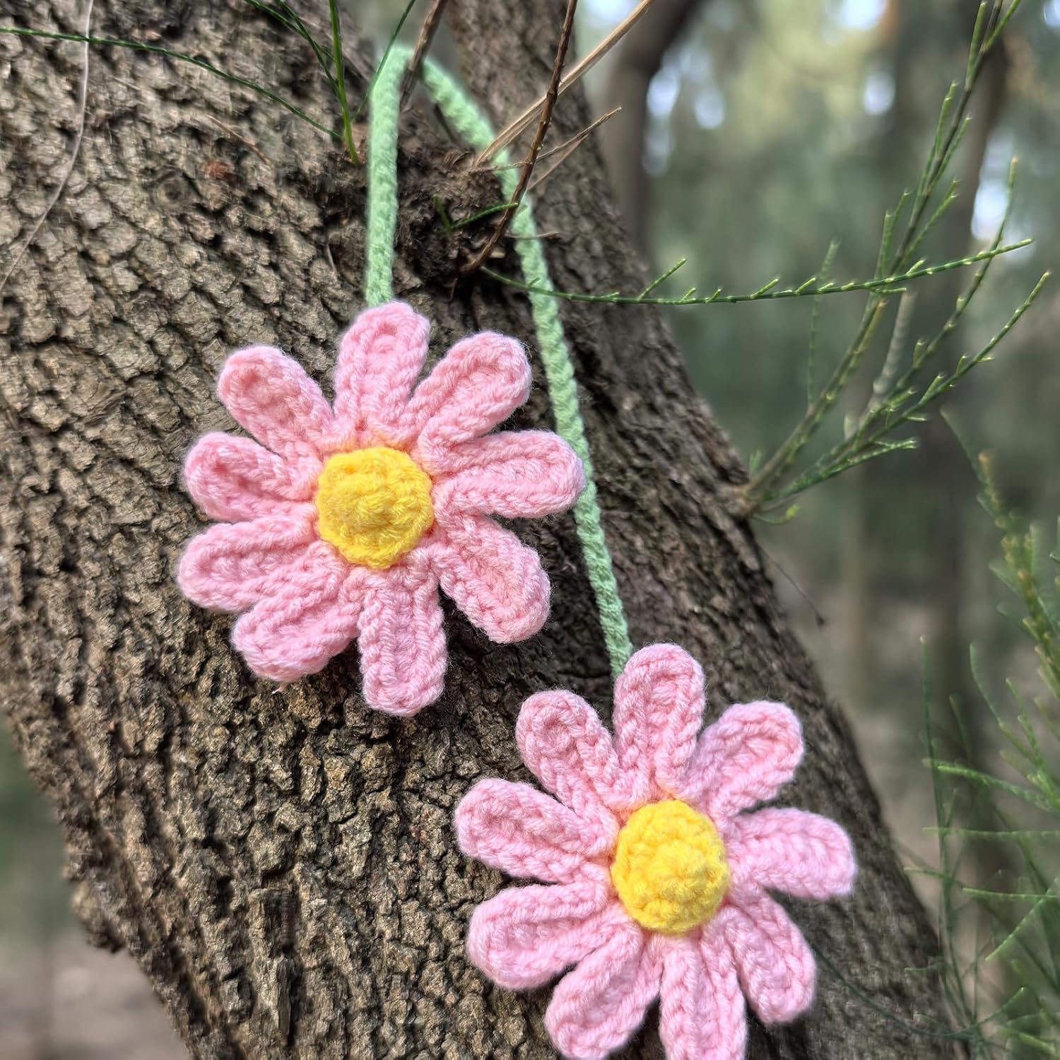 Cute Crochet Daisy Car Hanging Ornament Pink