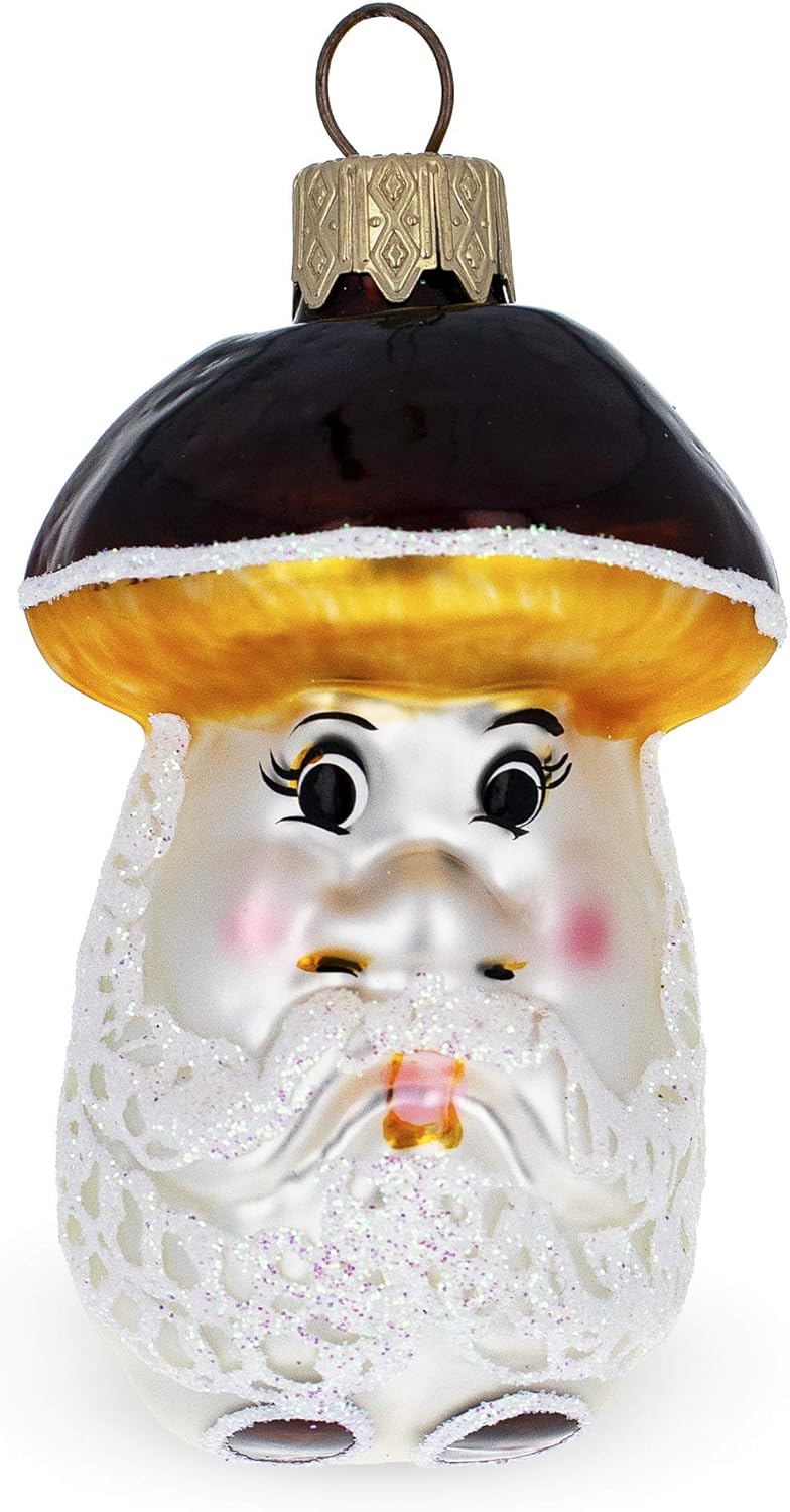 Mushroom Grandpa Glass Christmas Ornament 1
