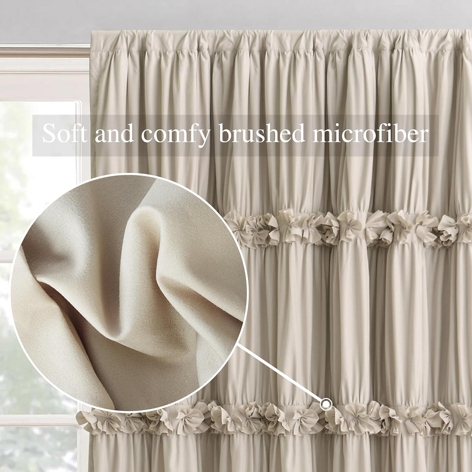 Boho Ruched Blackout Curtains with Butterfly Flowers