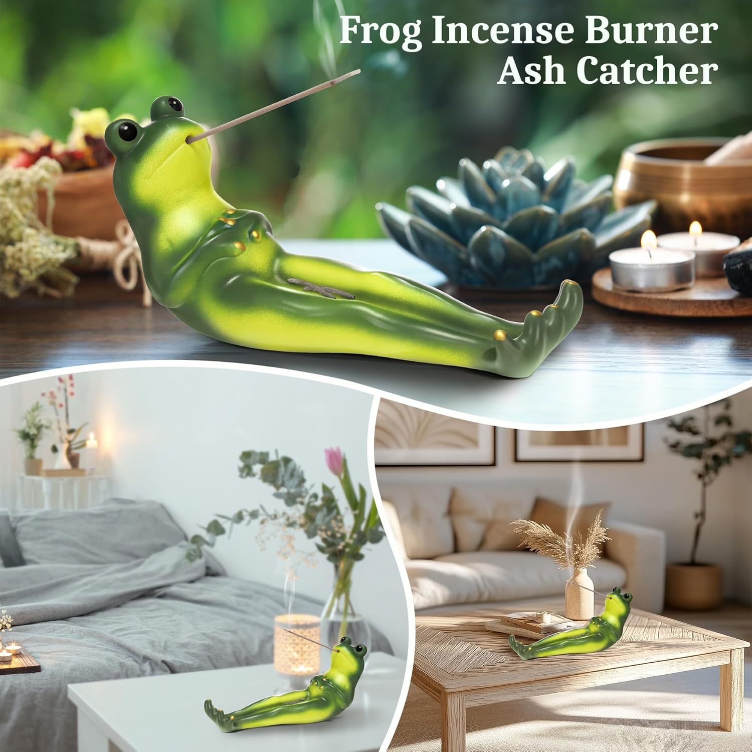 Green Frog Incense Stick Holder with 30 Sticks