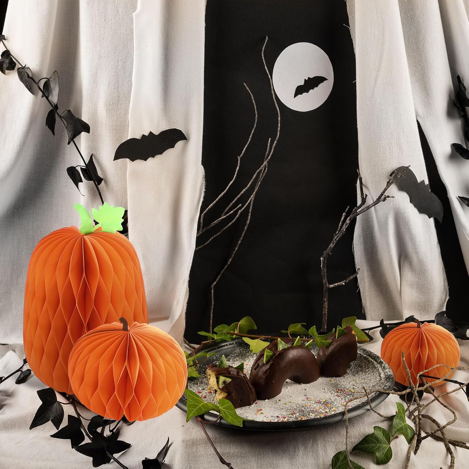 3 Halloween Pumpkin Honeycomb Centerpieces 3D Decorations