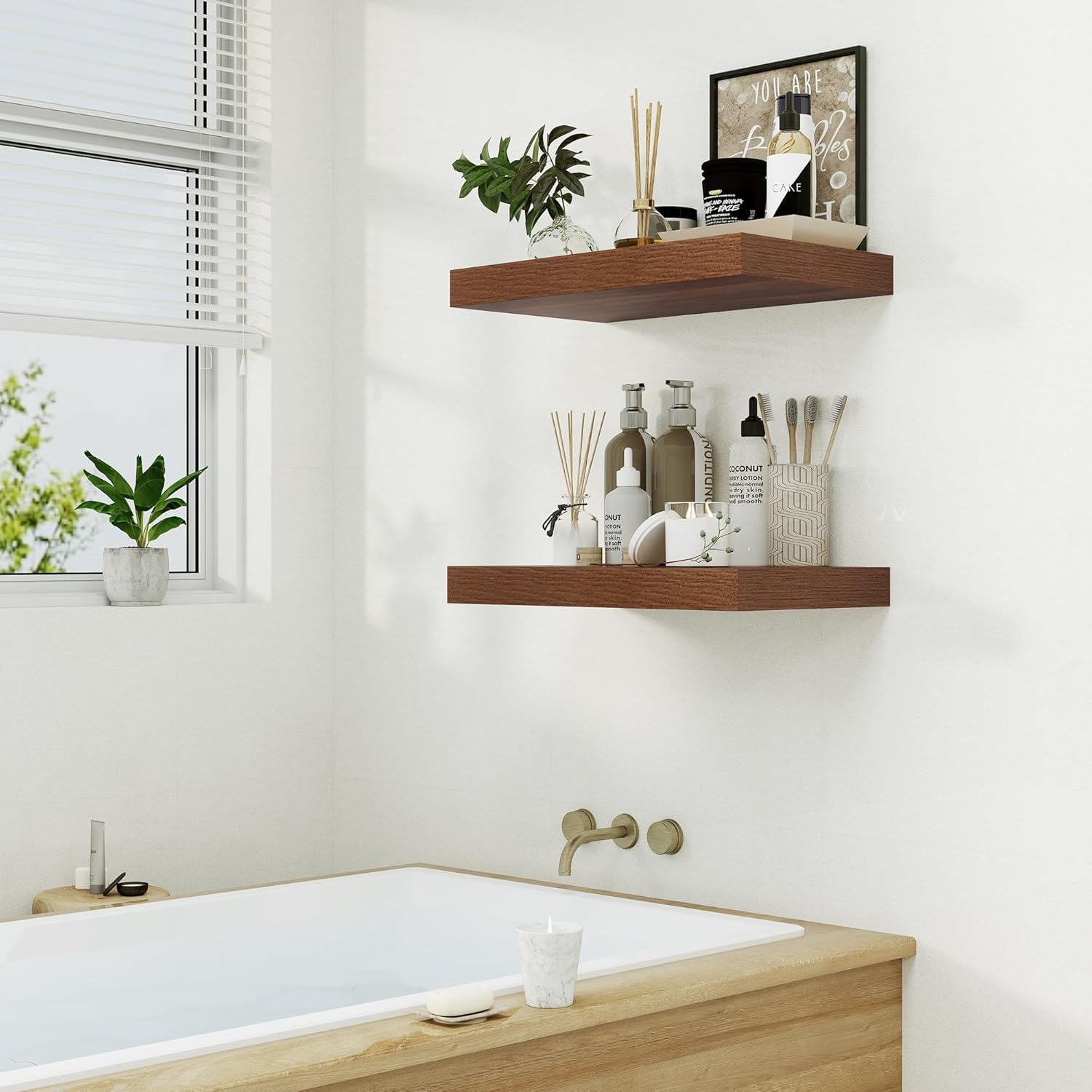 12 Inch Deep Floating Shelf Wall Mount Walnut Set of 1