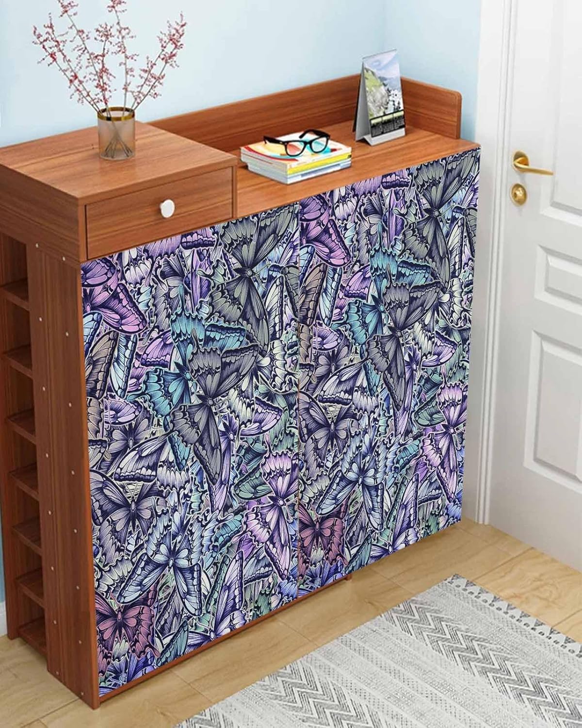 Purple Blue Teal Butterfly Self Adhesive Curtains for Windows
