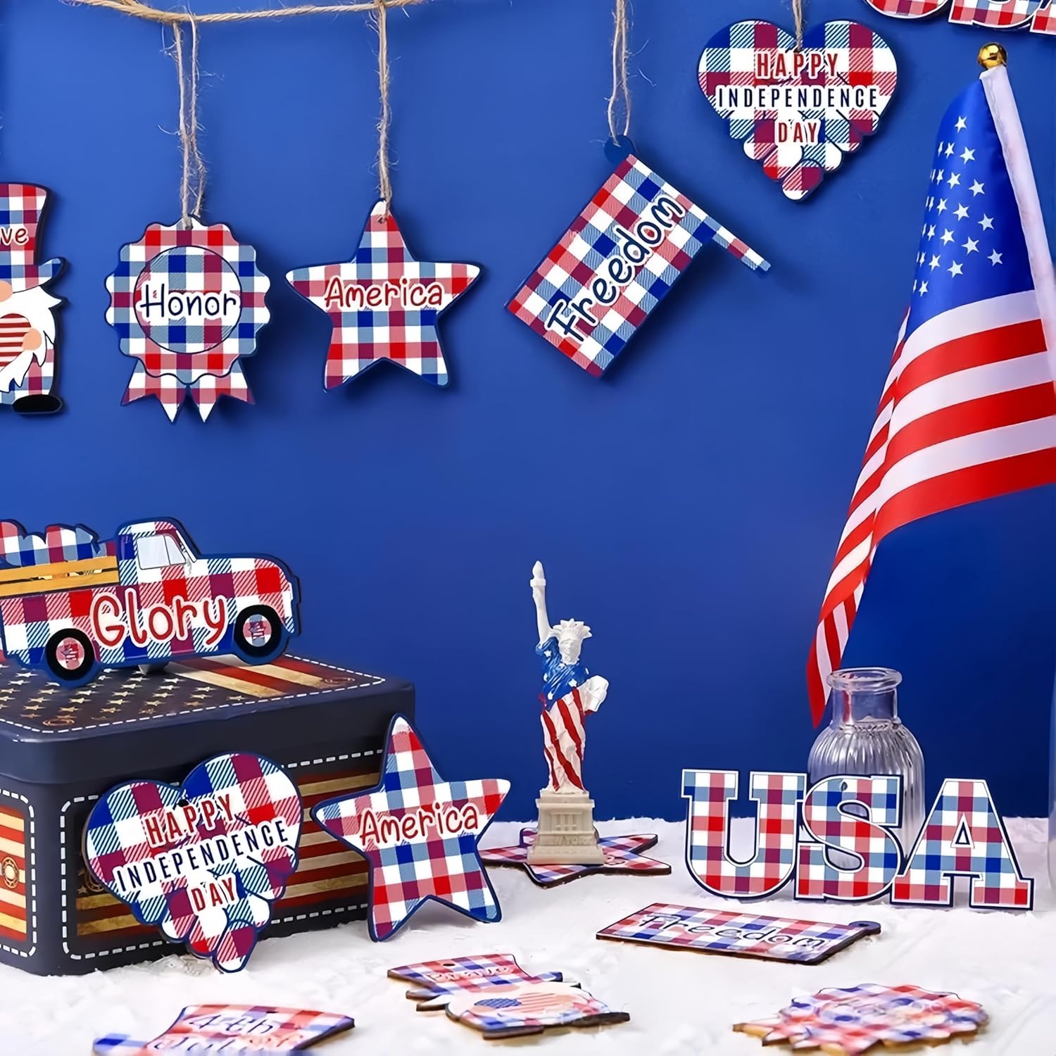 4th of July Patriotic Wood Tree Decorations 36Pcs Set