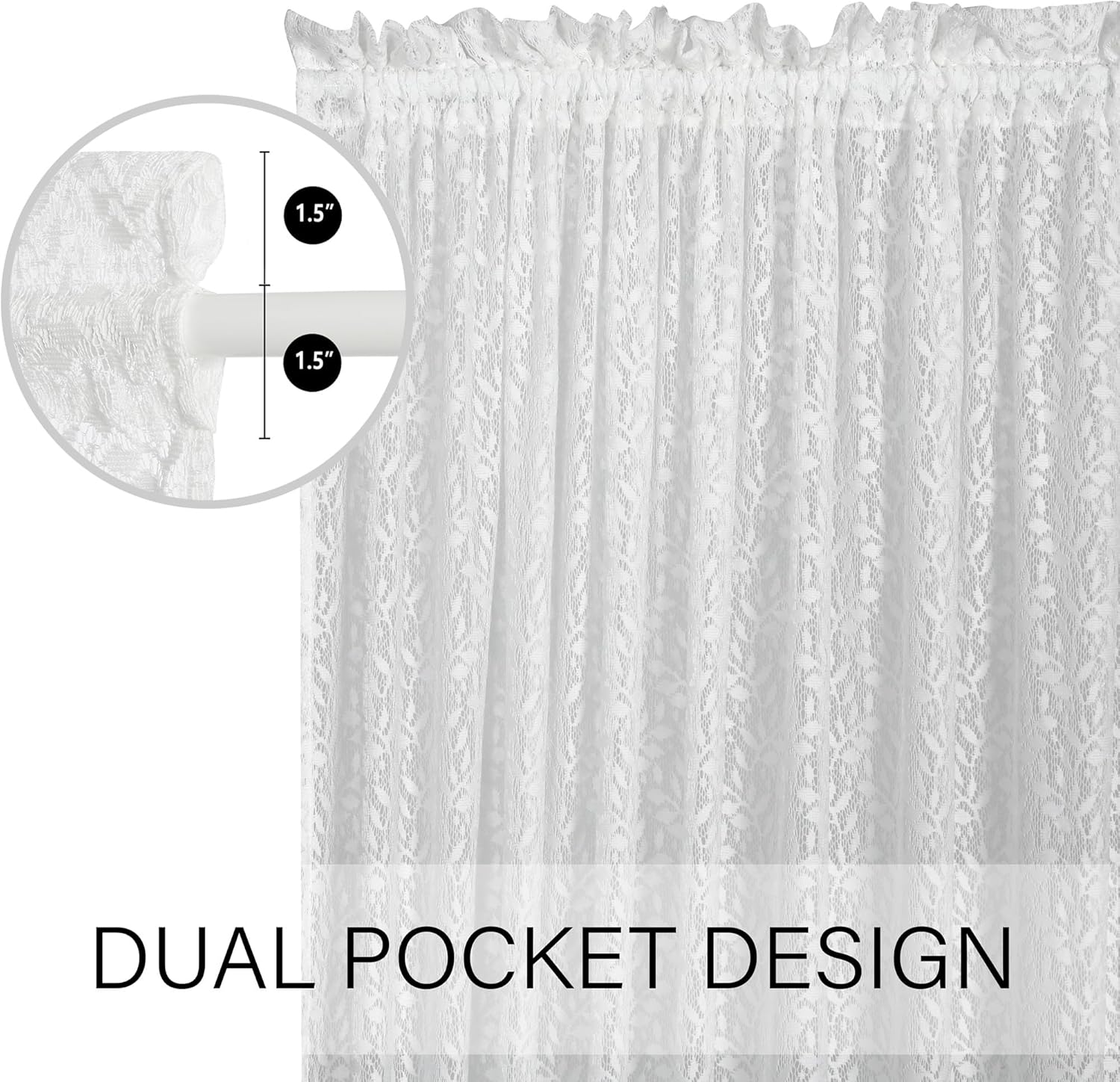 Lace French Door Curtain 72 Inch Long 2 Pack with Tieback