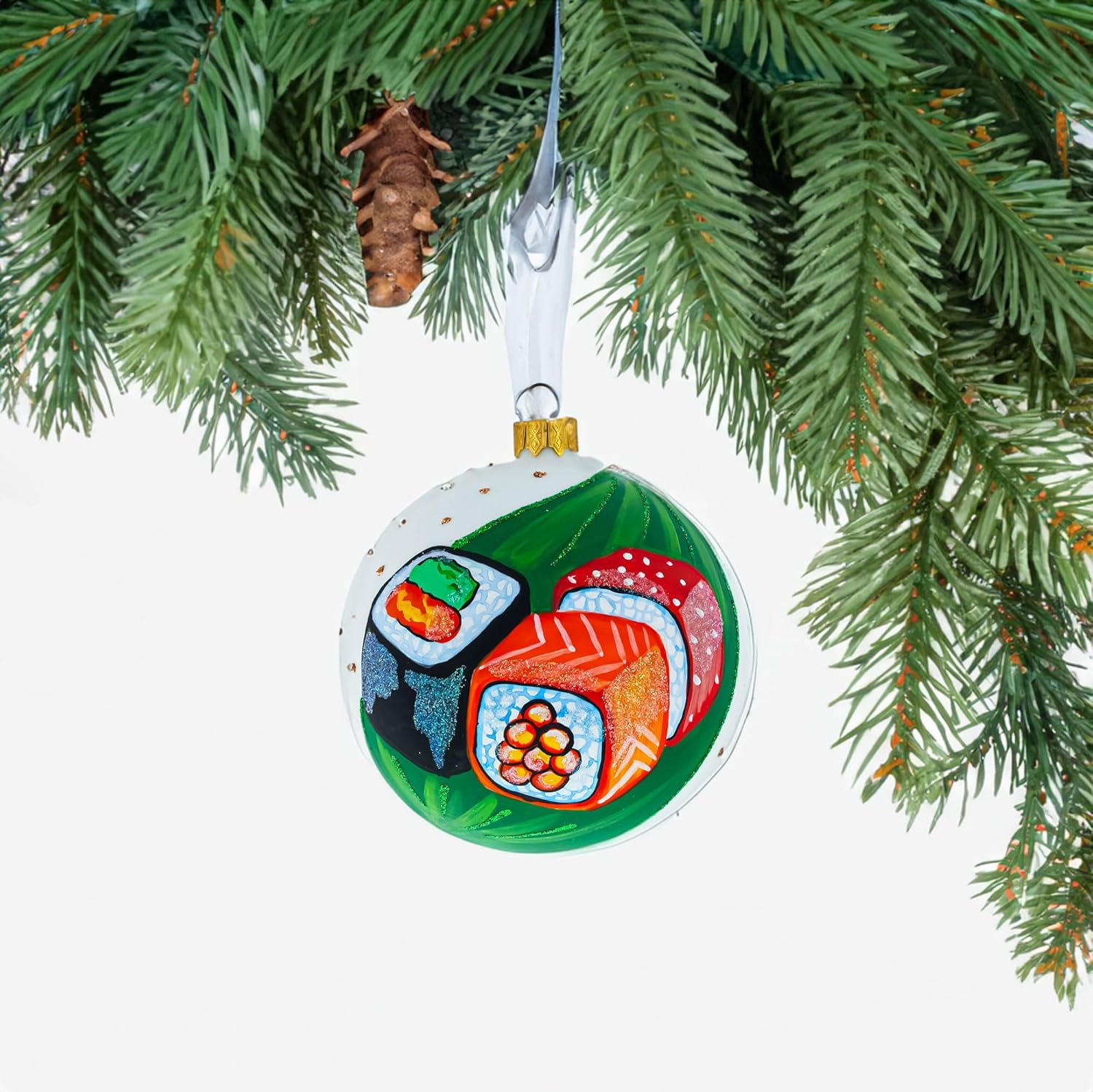 Sushi Lover Glass Ball Christmas Ornament 4 Inches 1