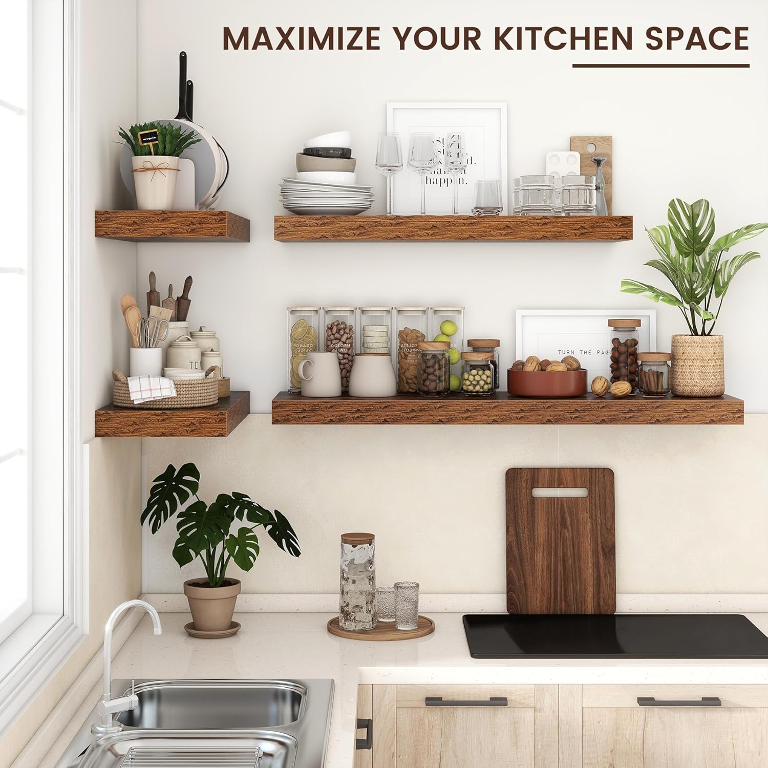 Venusmiles Floating Shelves for Wall 24x12 Inch Brown