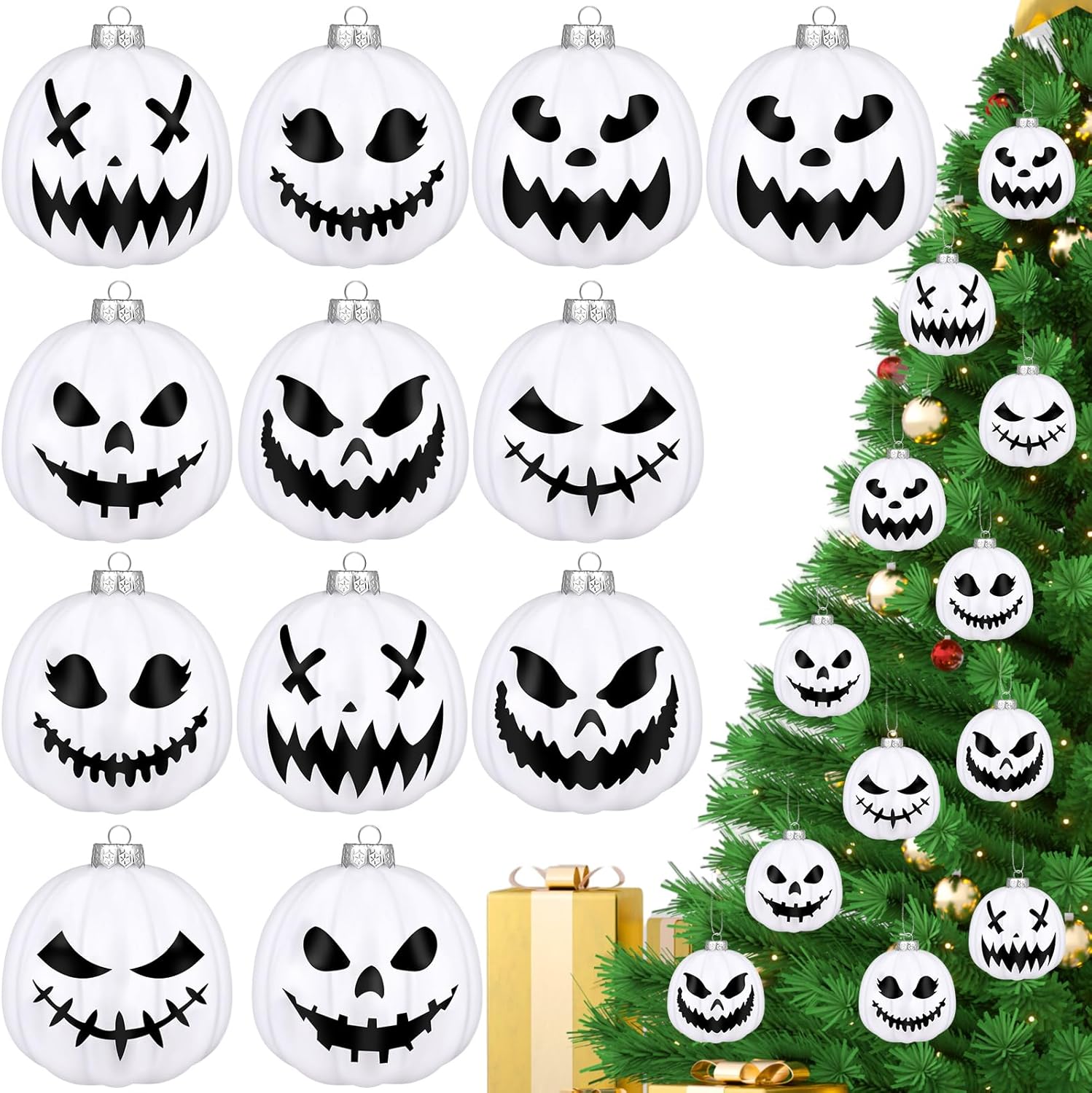 Liliful 12 Pcs Black and White Pumpkin Hanging Ornaments