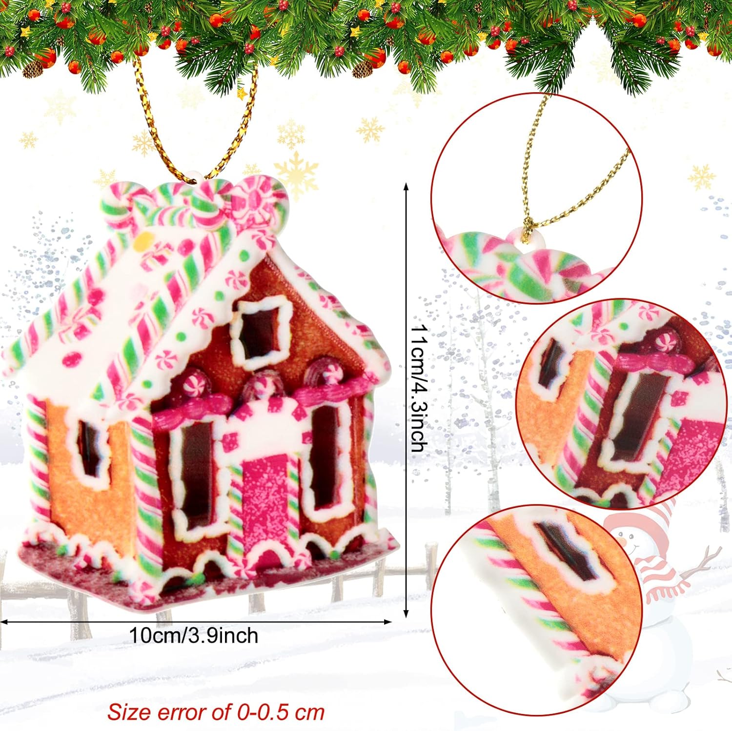 12 Pcs Christmas Candy Lollipop Ornaments with Gold Ribbon