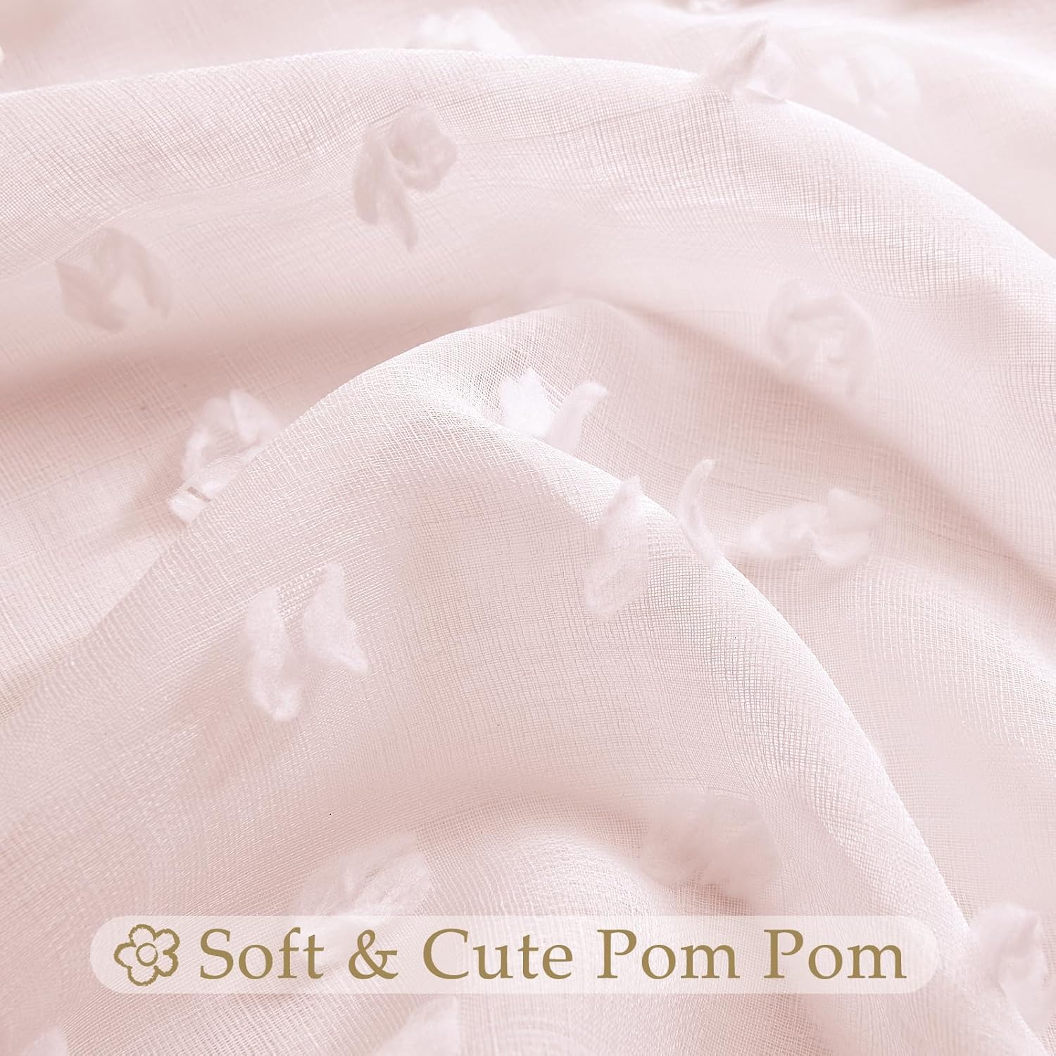 Guken Pink Grommet Pom Pom Sheer Curtains 54 Inch 2 Panels