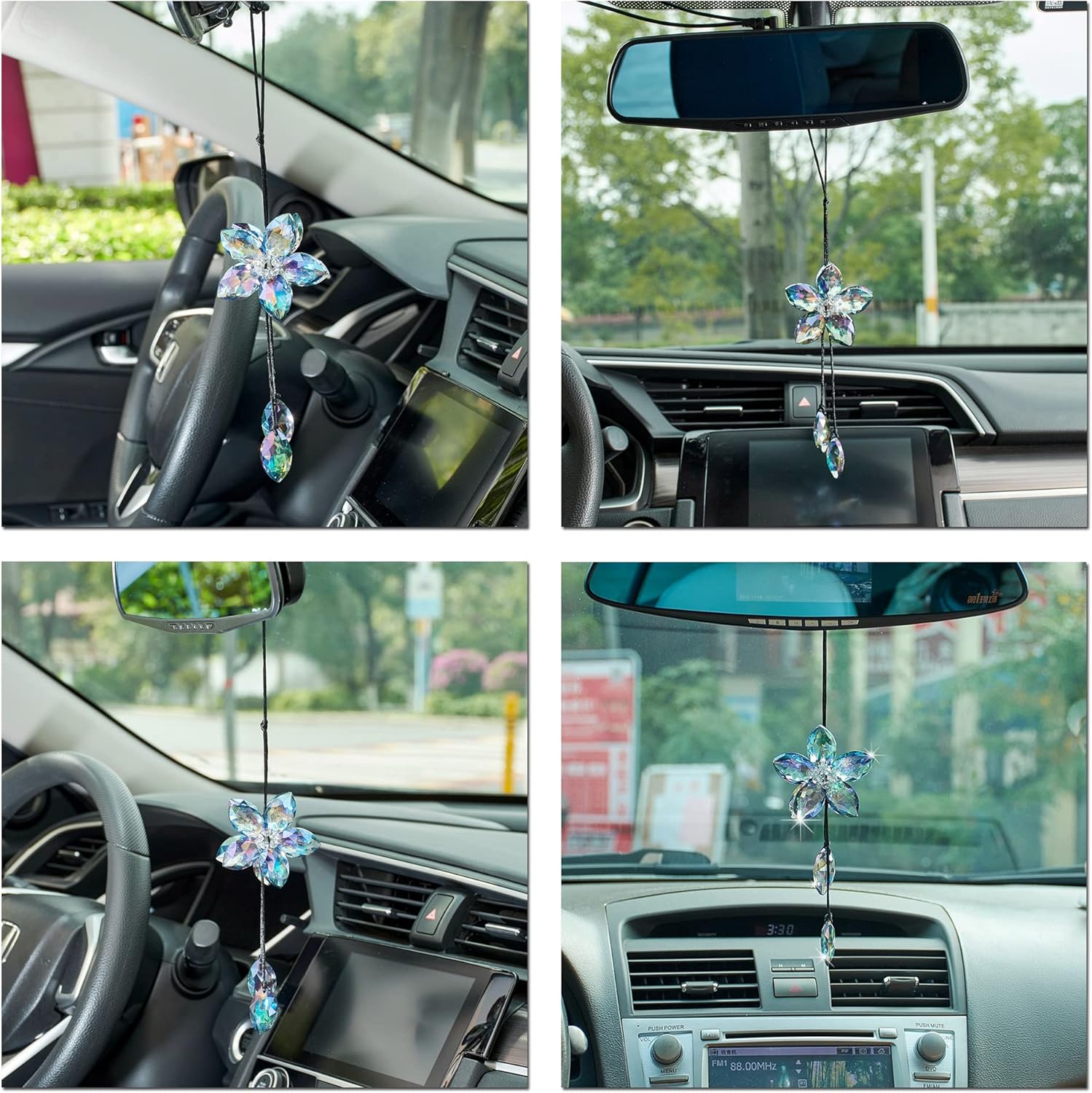 Crystal Flower Rear View Mirror Pendant Car Hanging Ornament Lucky Accessory