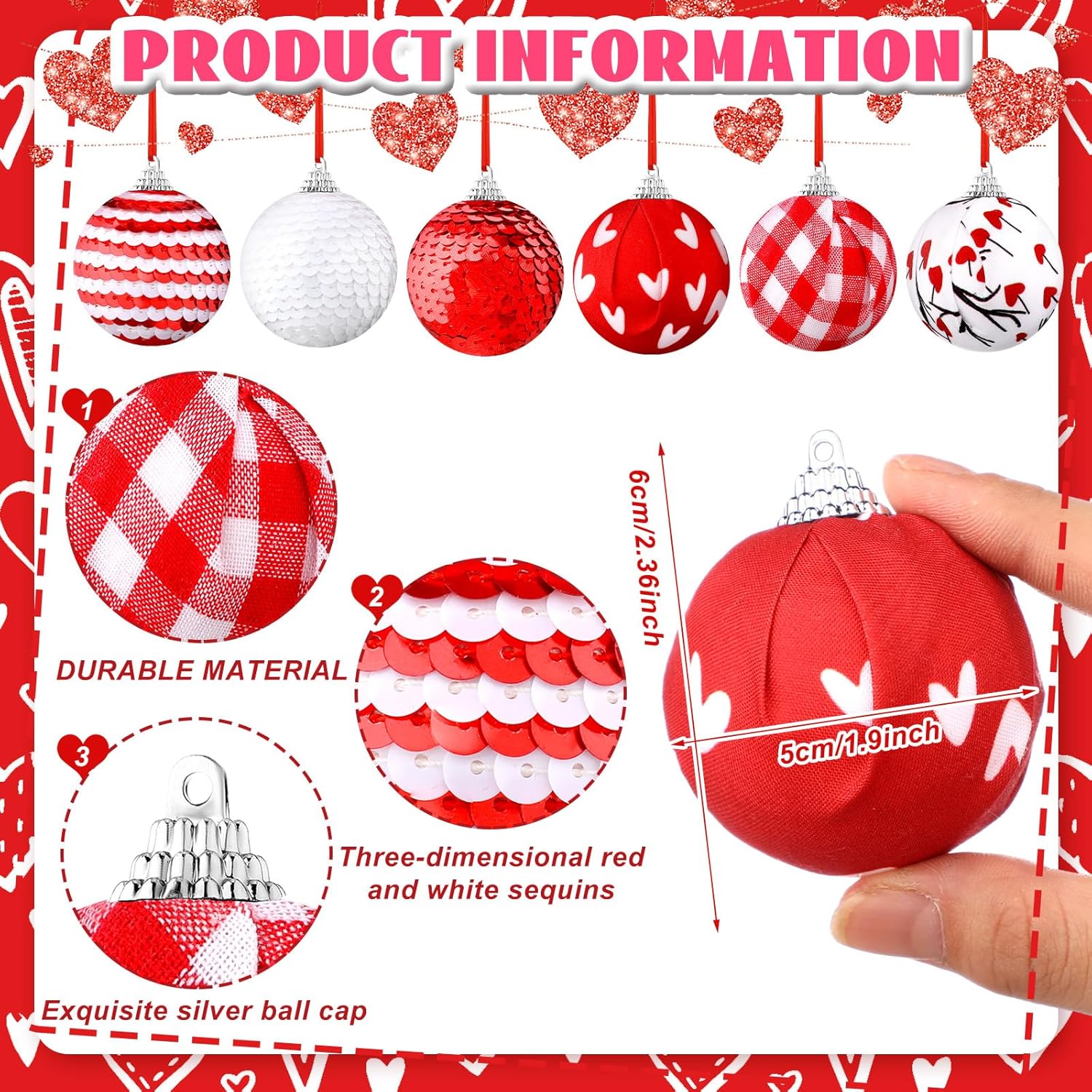 Riceshoot 12Pcs Valentine Tree Ornament Set