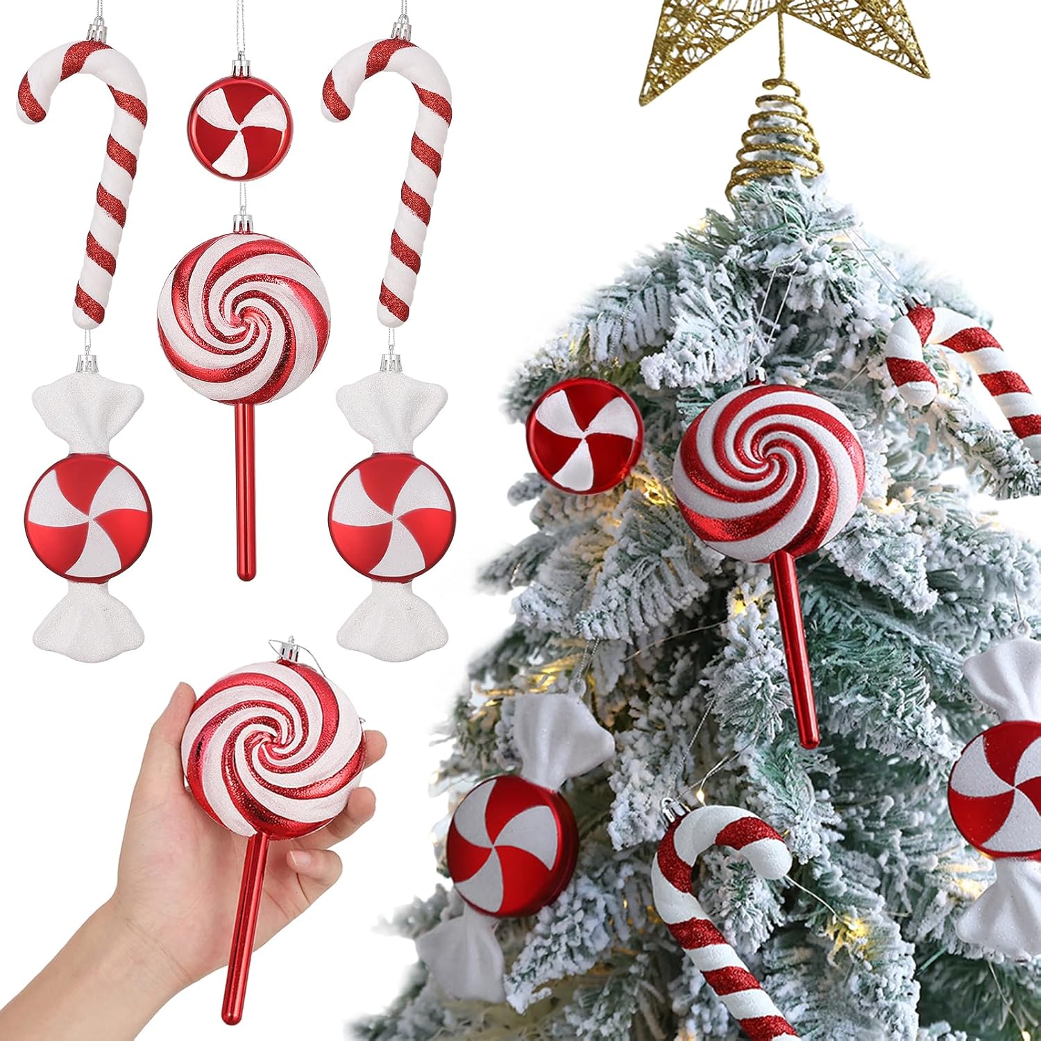 6PCS Mix Style Candy Canes Lollipop Christmas Ornaments Set