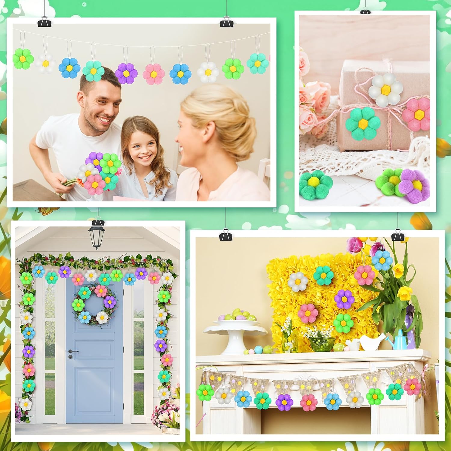 18 Pcs Spring Tree Felt Daisy Hanging Decor