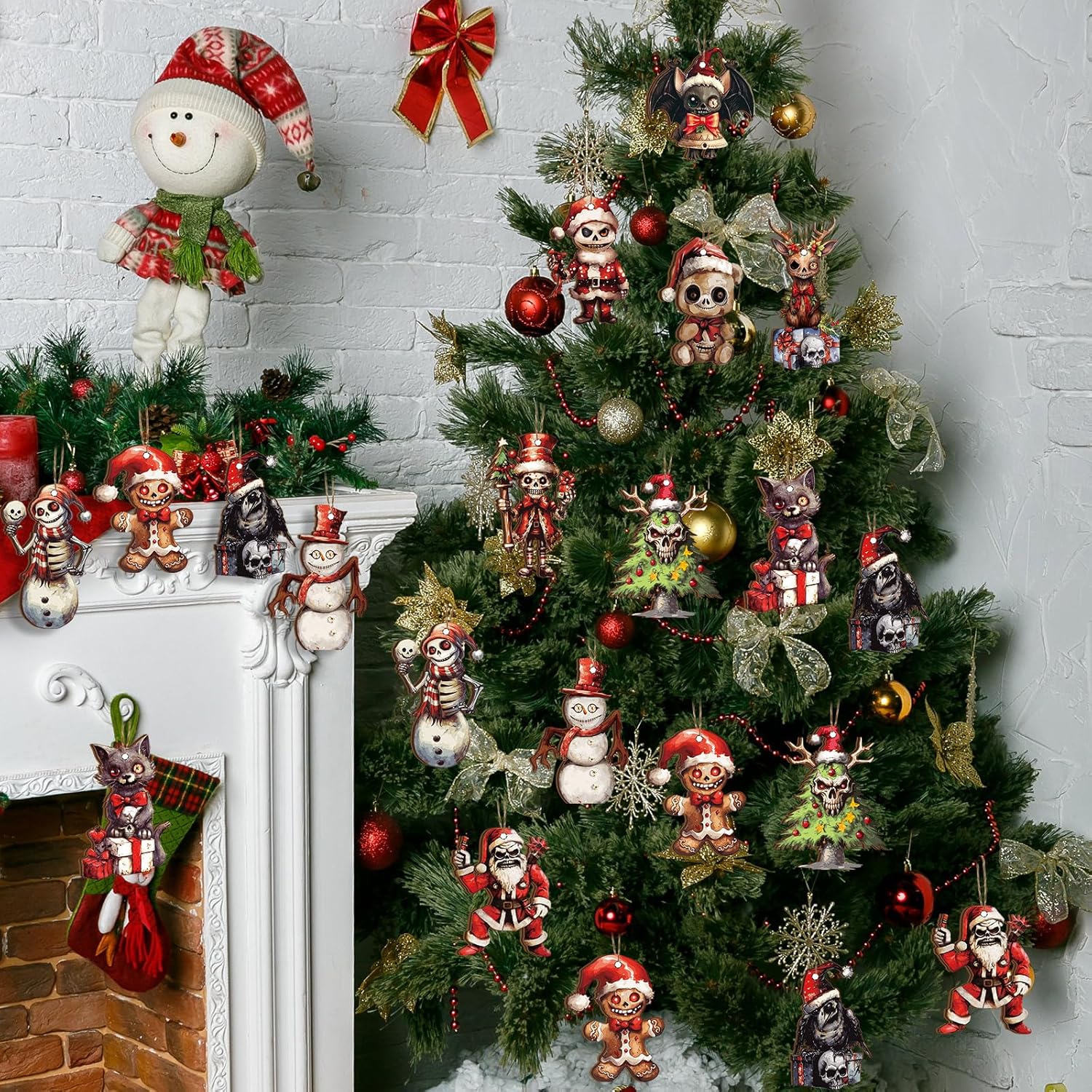 Soaoo 36 Pcs Horror Wooden Hanging Decoration Set
