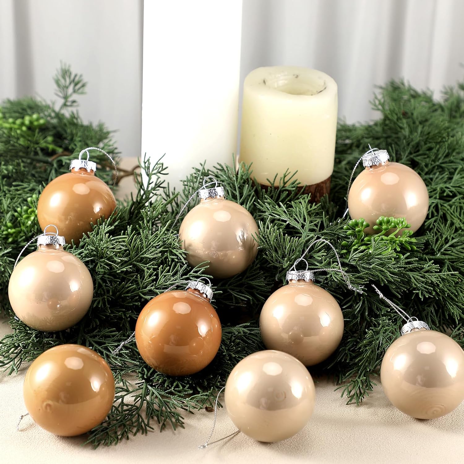 16 Pcs Brown Christmas Glass Balls Hanging Ornaments Set