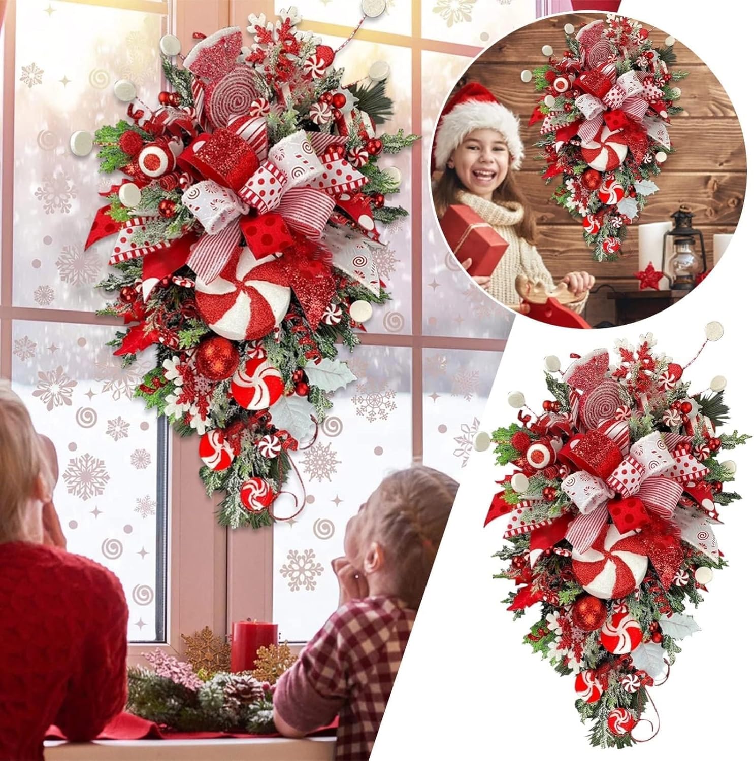 Red and White Teardrop Wreath for Front Door