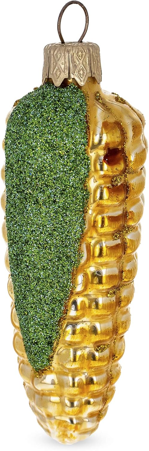 Glittered Corn on The Cob Glass Christmas Ornament 1