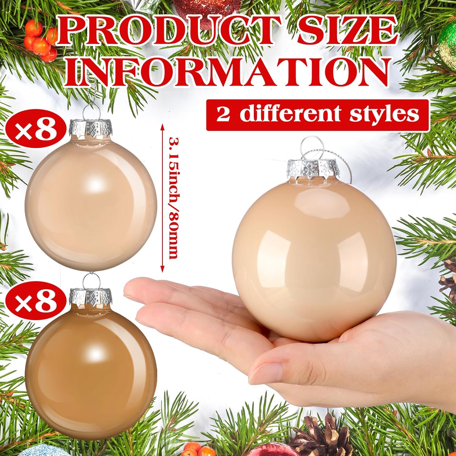 16 Pcs Brown Christmas Glass Balls Hanging Ornaments Set