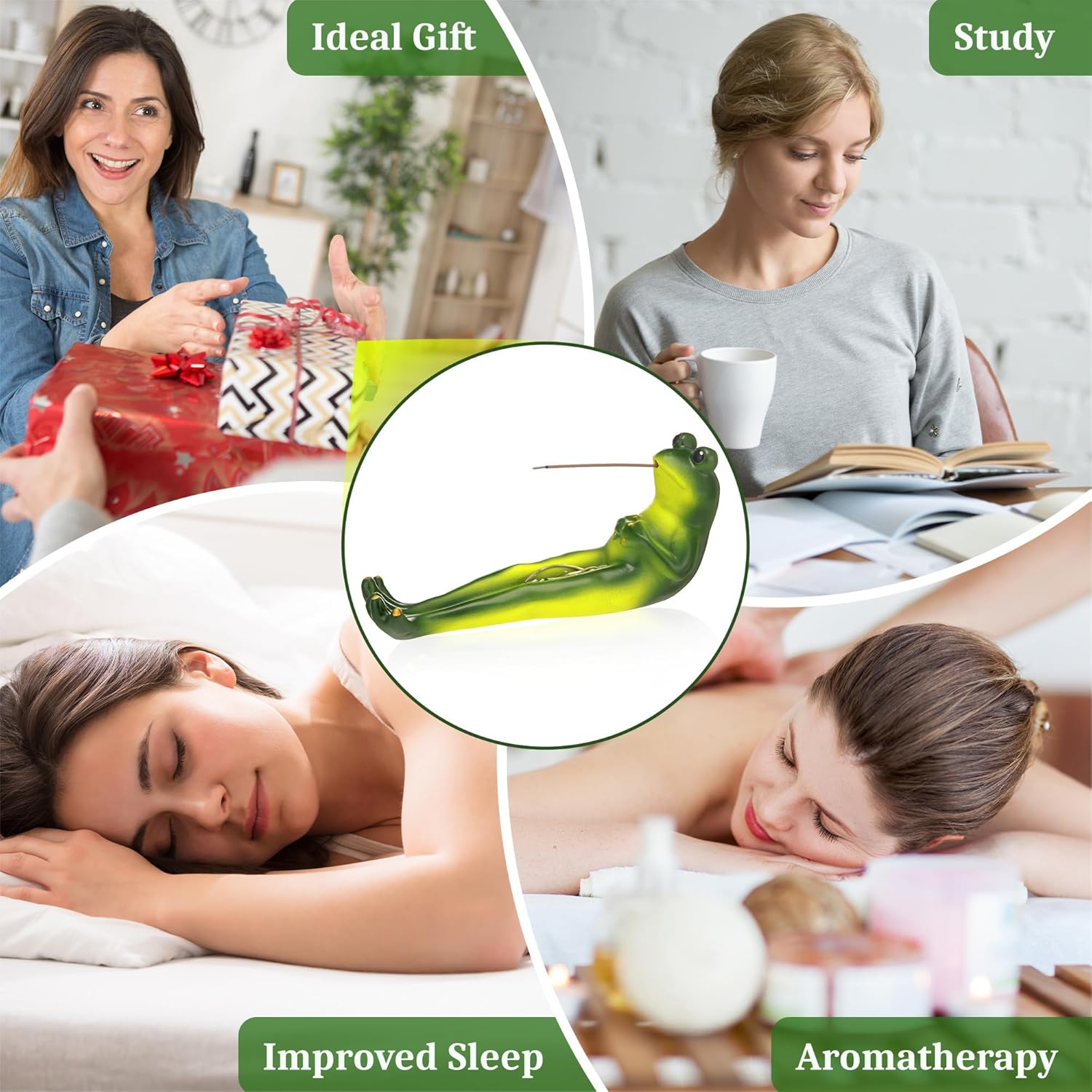 Green Frog Incense Stick Holder with 30 Sticks