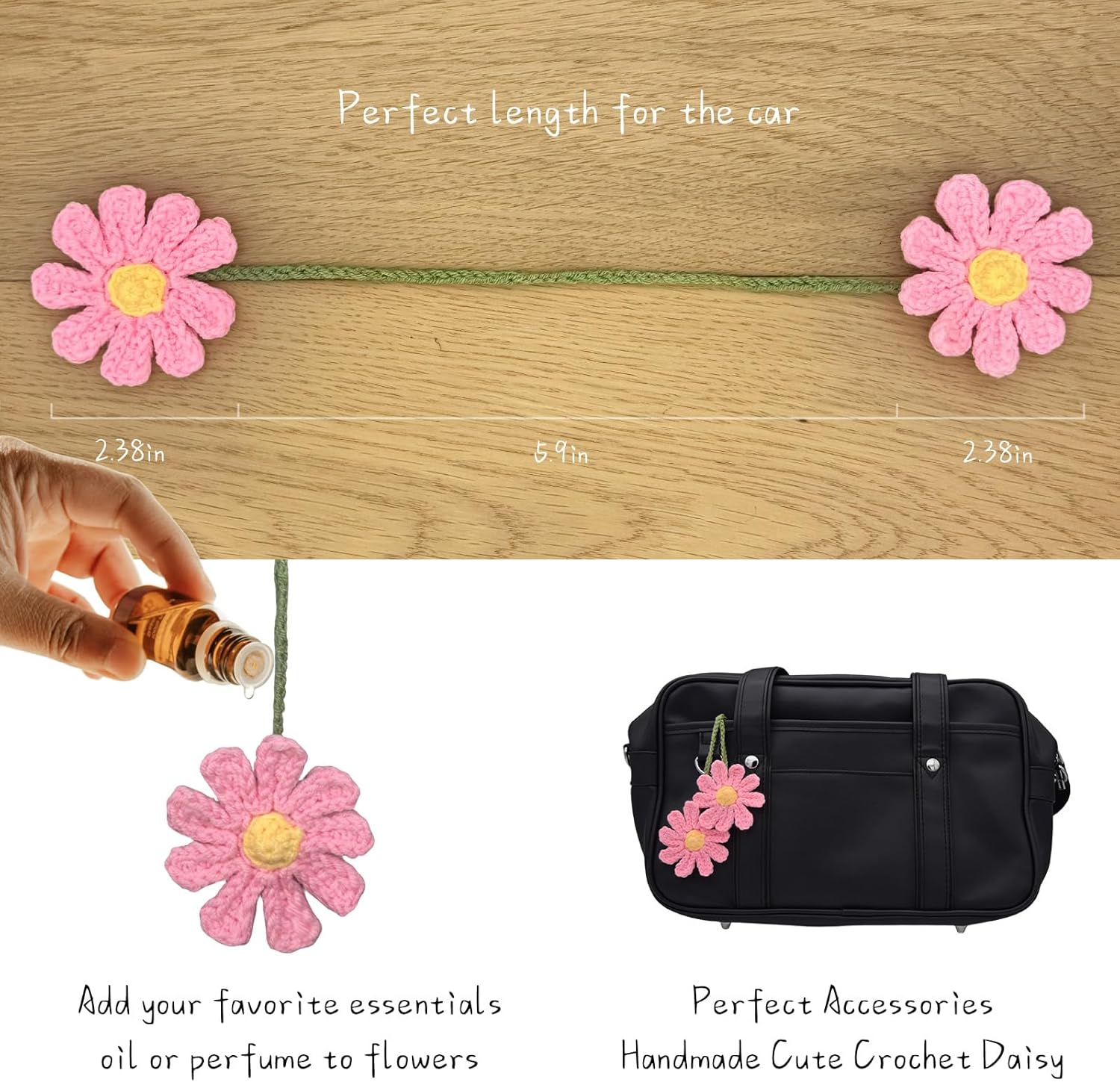 Cute Crochet Daisy Car Hanging Ornament Pink