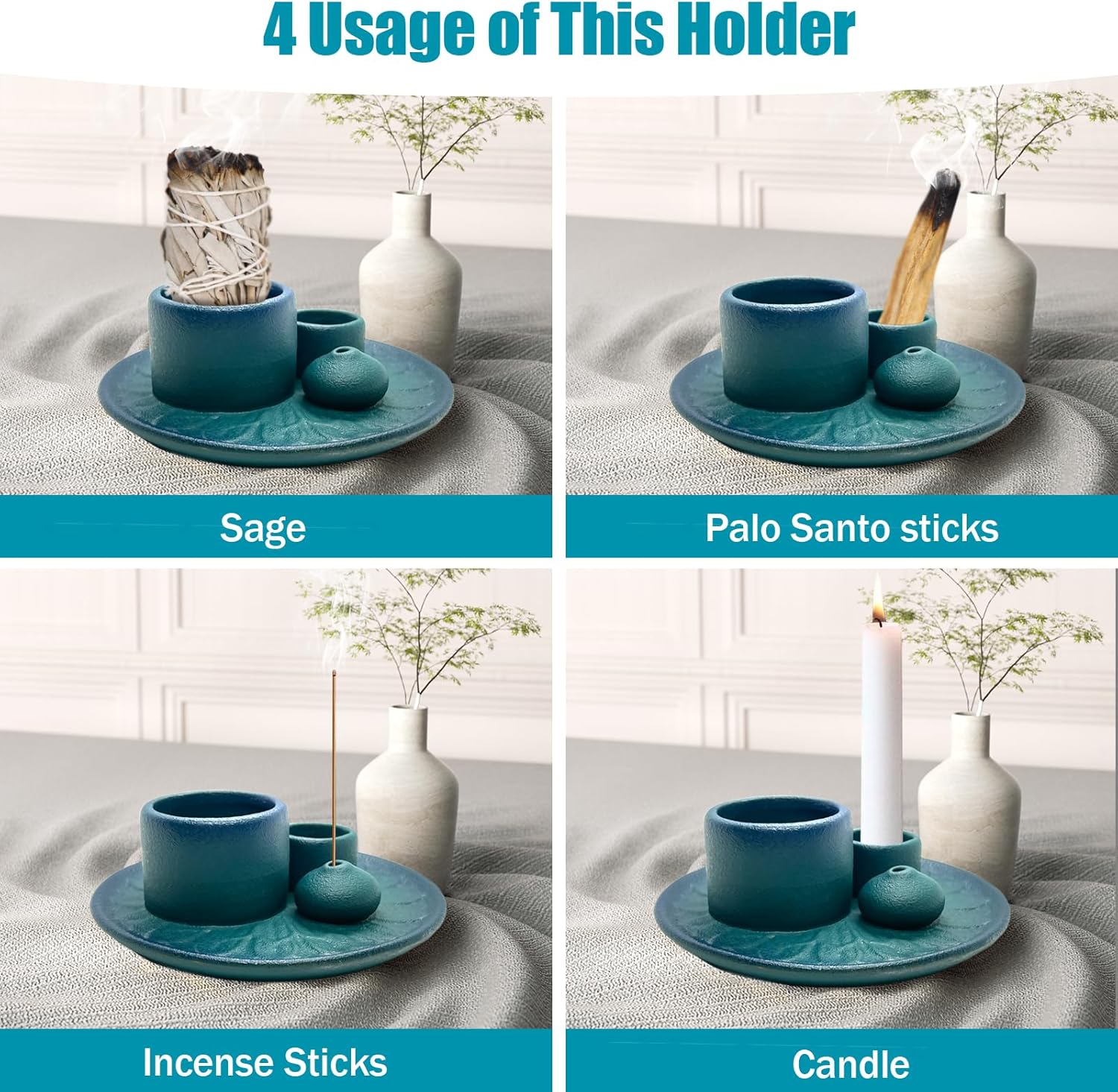 4 in 1 Palo Santo Incense Candle Holder - Blue
