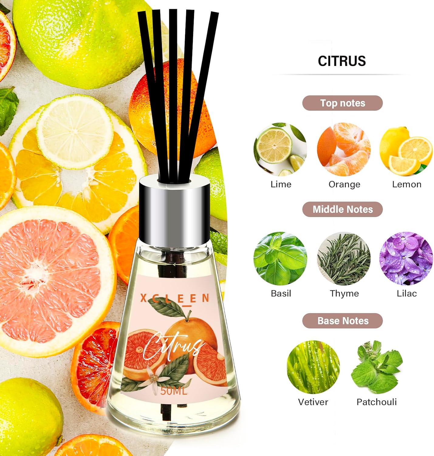 Xcleen 3 Pack Reed Diffuser Set - Citrus Escape Sandalwood