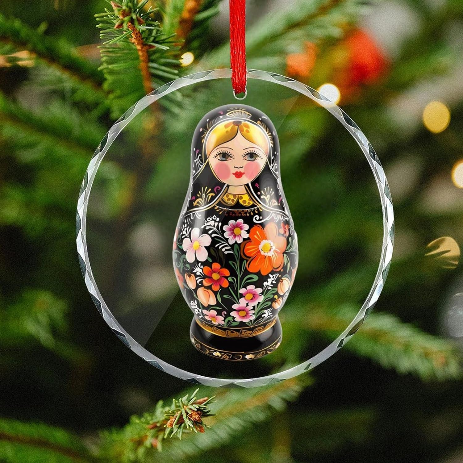 Russian Nesting Glass Christmas Hanging Ornaments