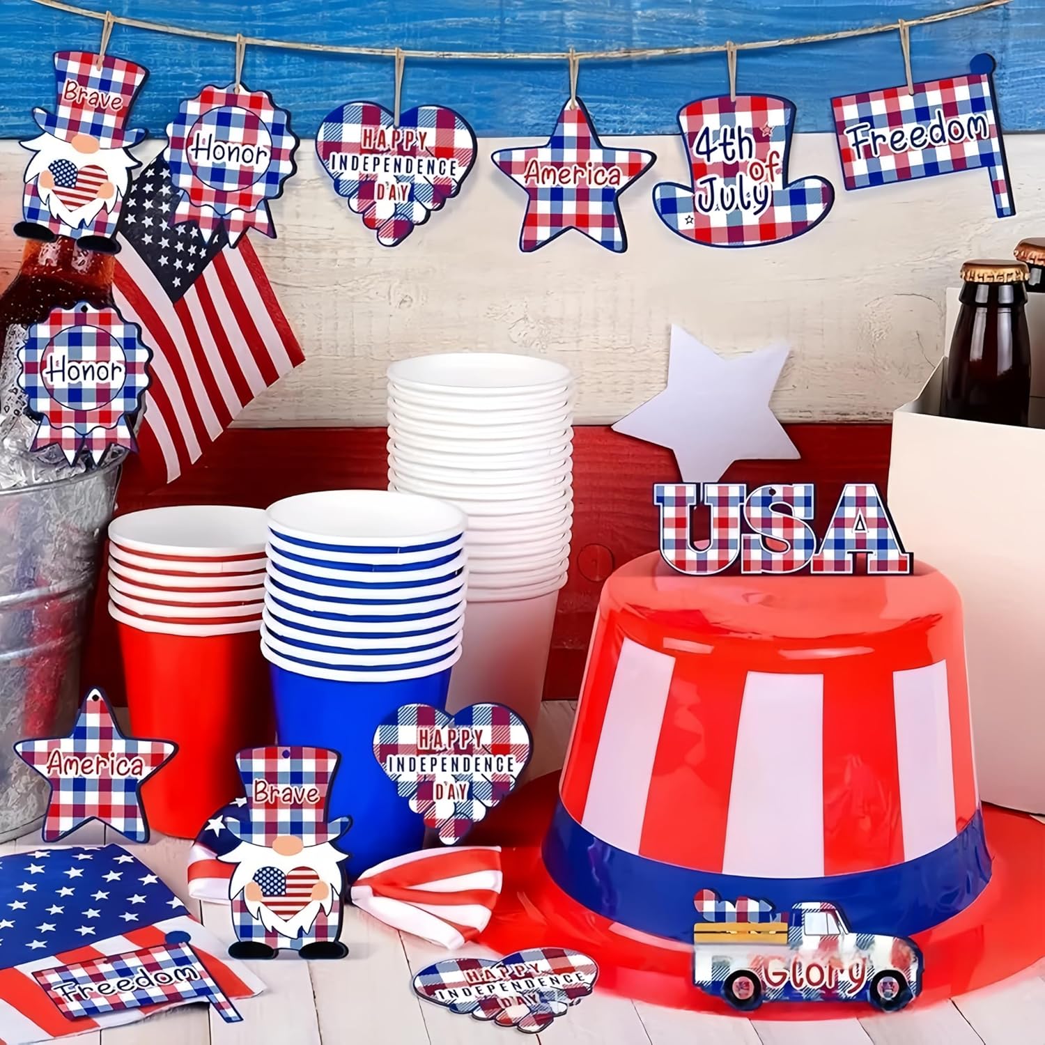 4th of July Patriotic Wood Tree Decorations 36Pcs Set