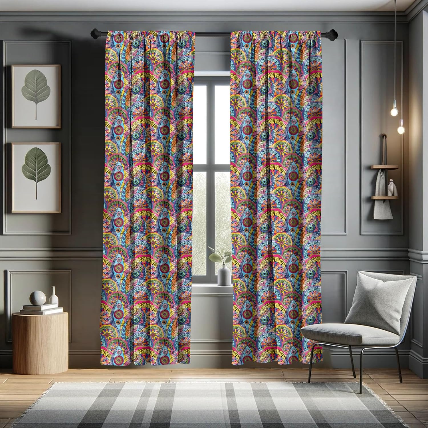 Ambesonne Floral Window Curtains 2-Panel Set Pink Blue