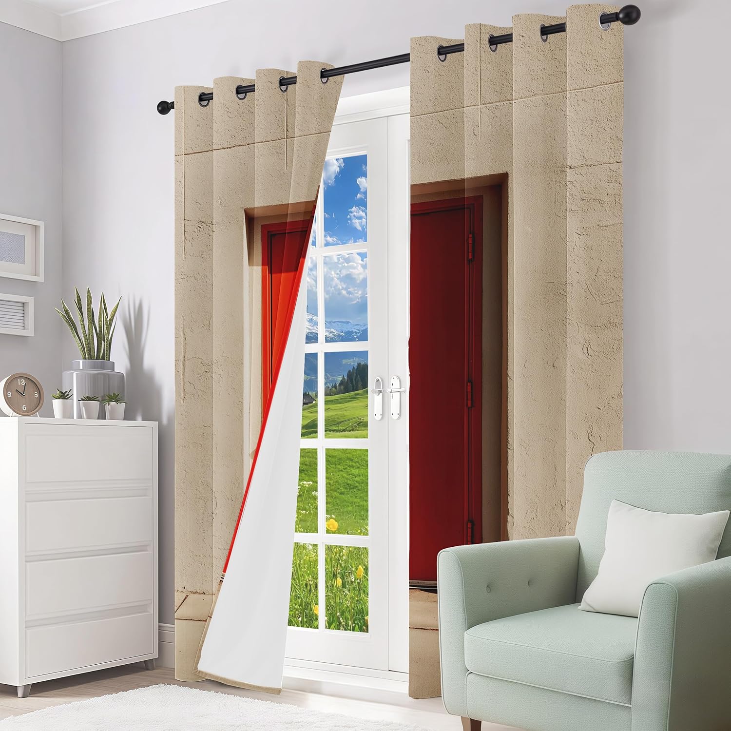 Concrete Frame Doorway Curtains 84 Inch Long with Grommet - 2 Panel Set