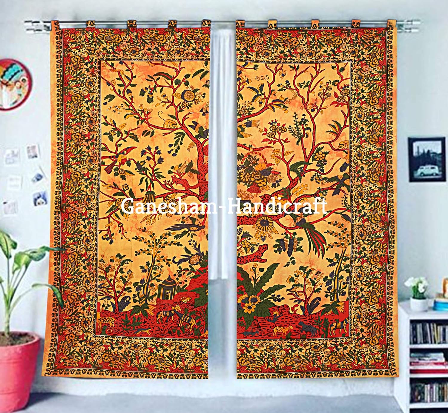 GANESHAM KLAVATE Yellow Mandala Curtain Panel
