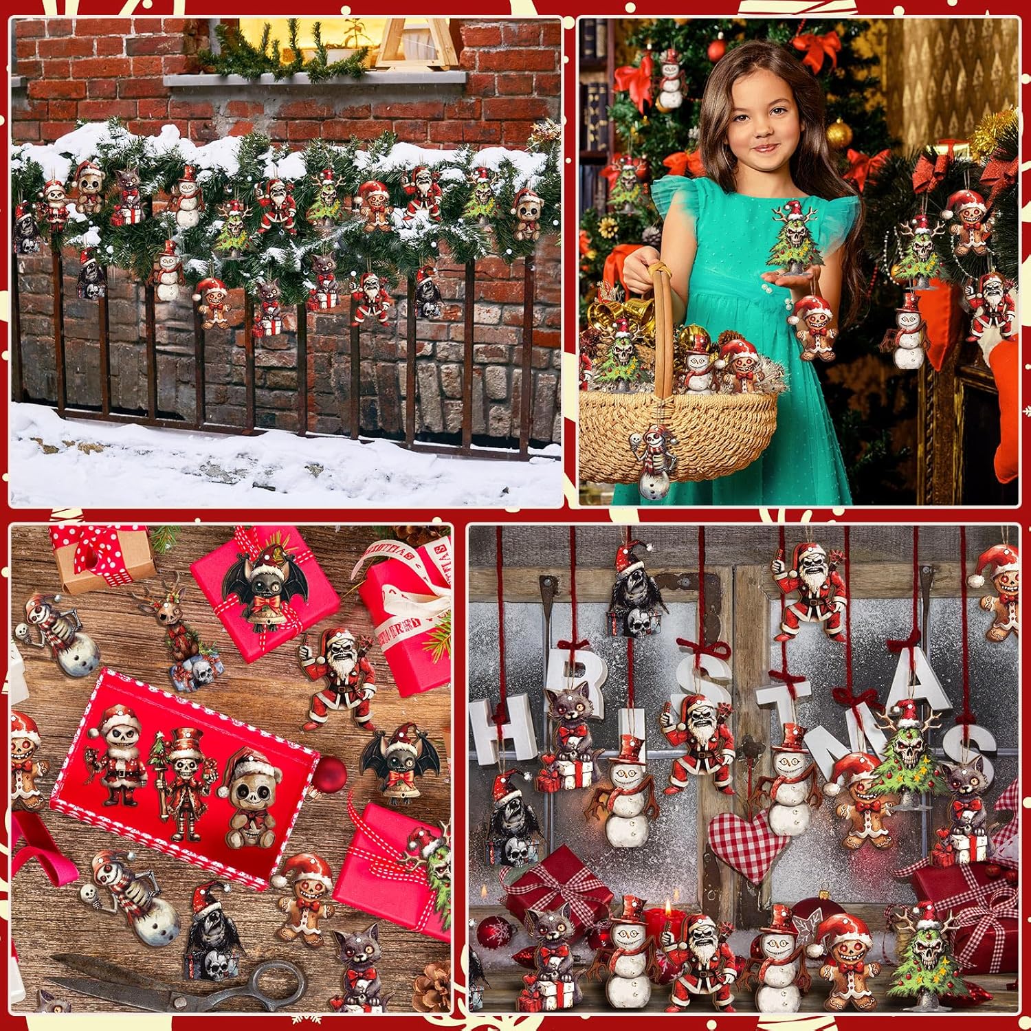 Soaoo 36 Pcs Horror Wooden Hanging Decoration Set