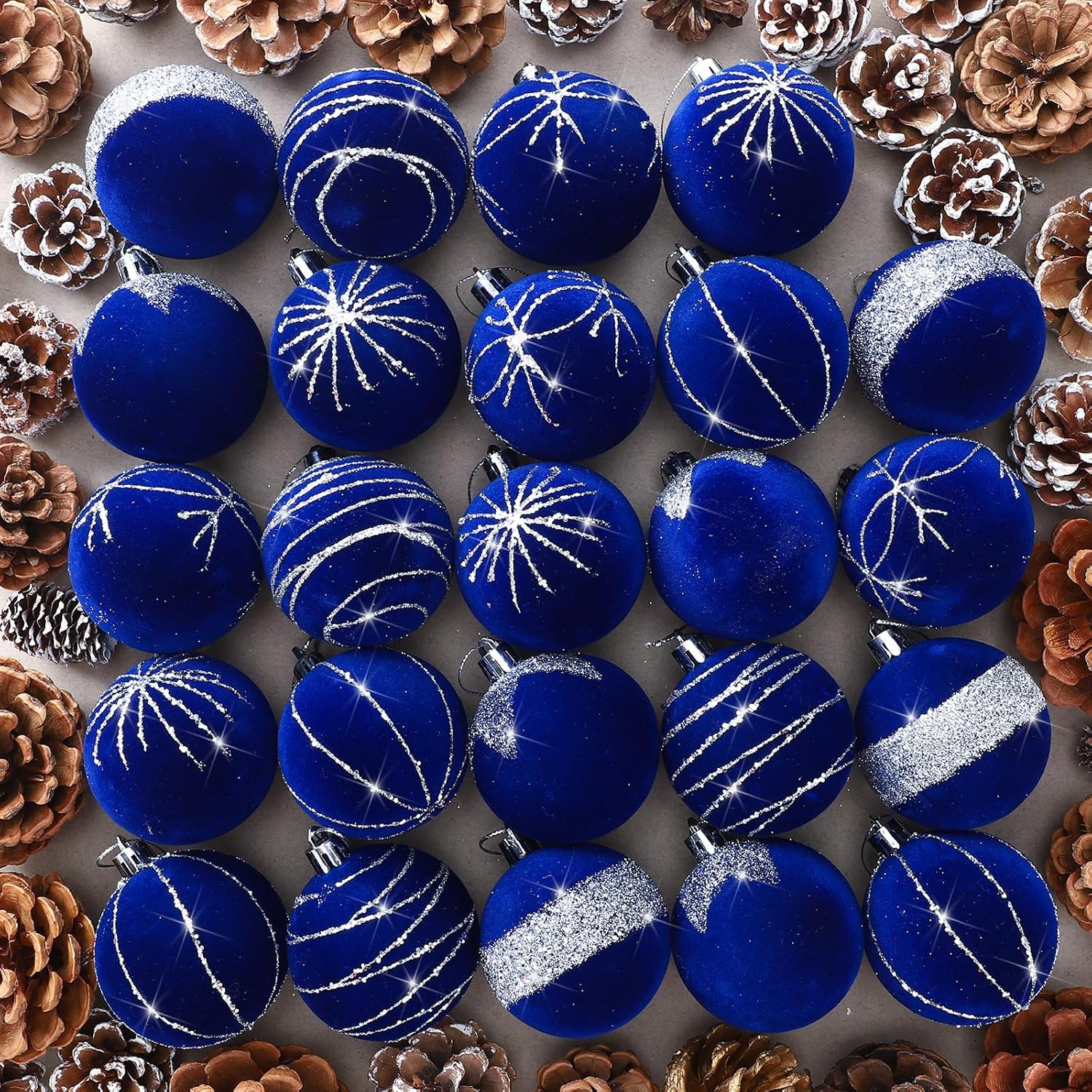 Namalu 24 Pcs Velvet Glitter Christmas Balls Set