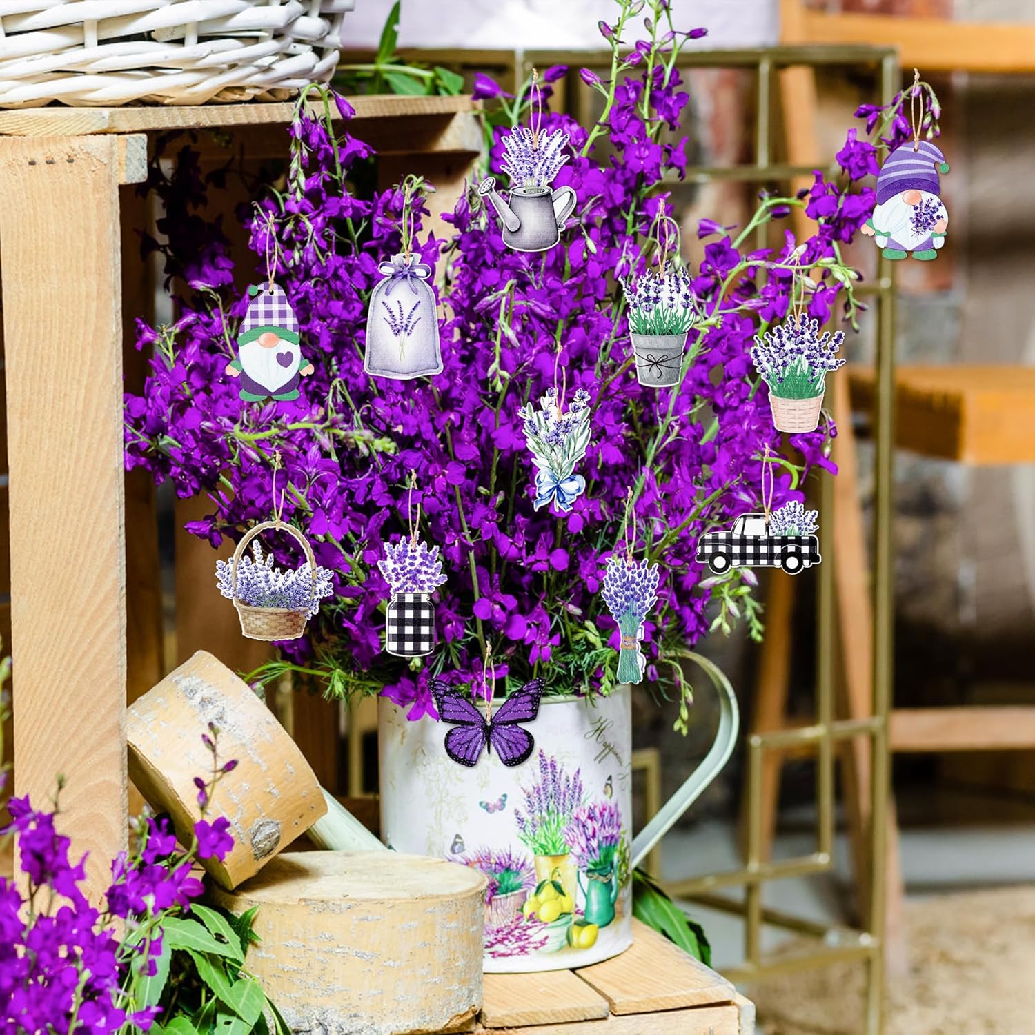 WATINC 37pcs Lavender Wood Hanging Ornament Set