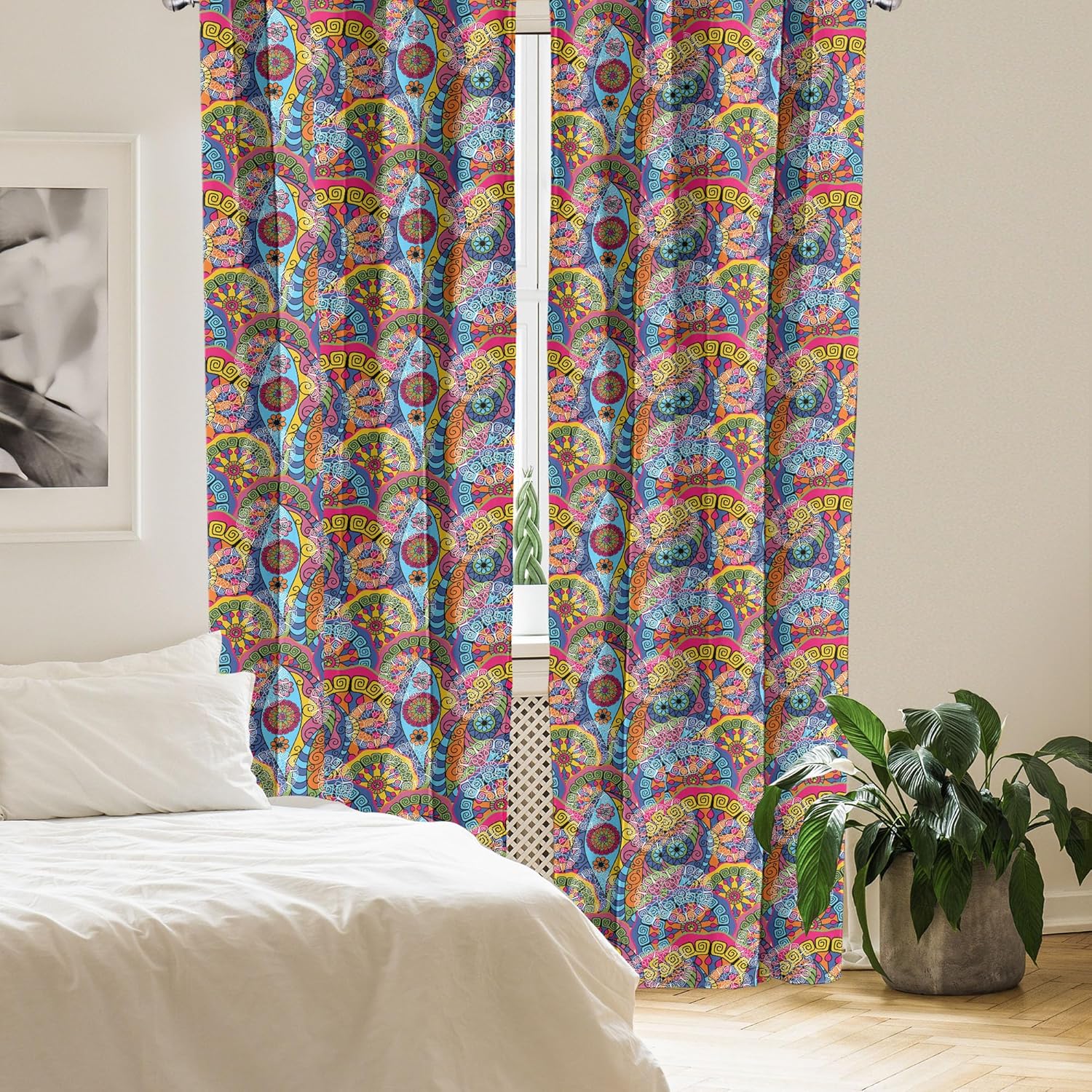 Ambesonne Floral Window Curtains 2-Panel Set Pink Blue