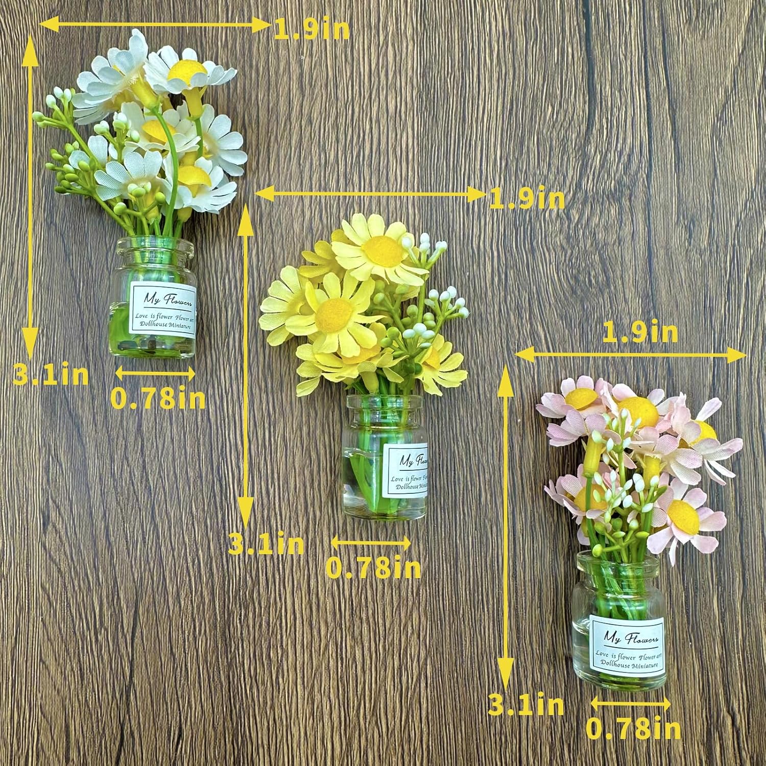 3PCS Mini Car Accessories Cute Daisy Flower Decor