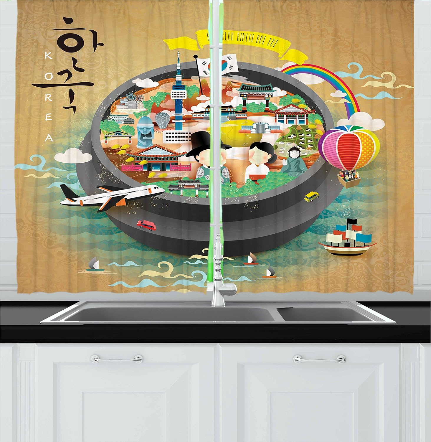 Ambesonne Korea Kitchen Curtains 2 Panel Set 55x39
