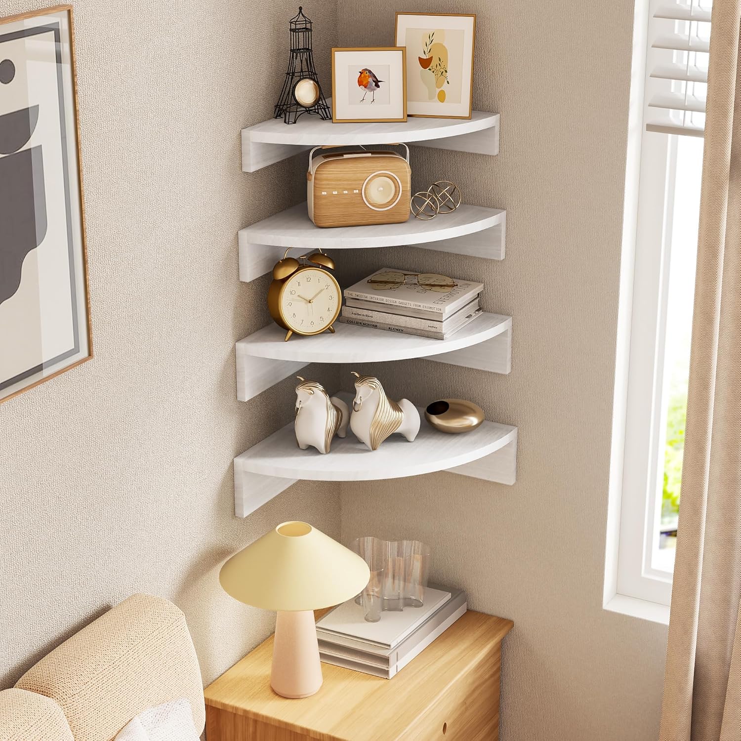 Alsonerbay Set of 4 White Corner Floating Shelves
