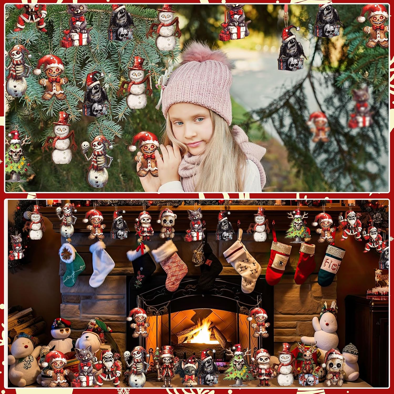 Soaoo 36 Pcs Horror Wooden Hanging Decoration Set
