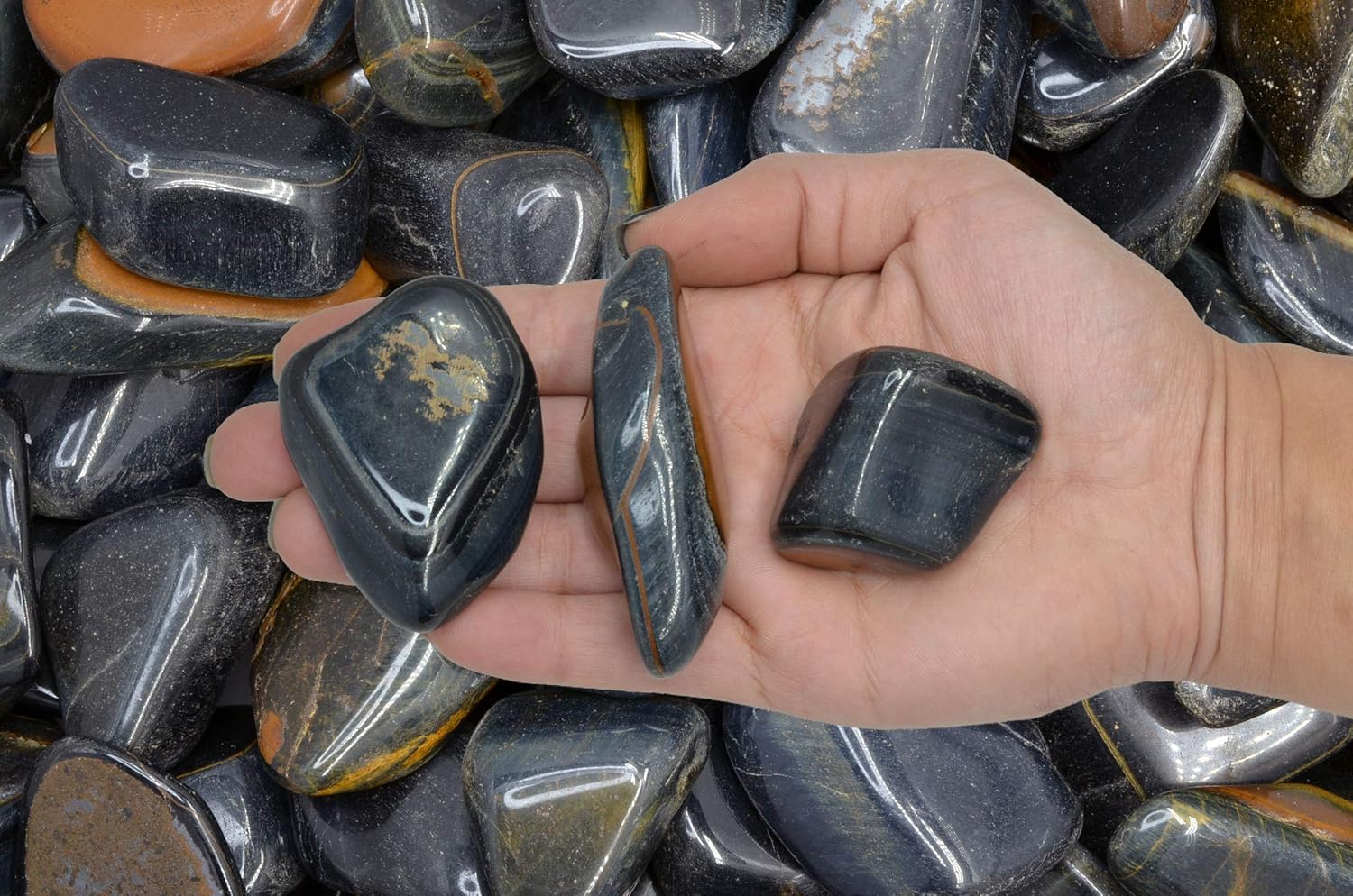 Fantasia Blue Tiger Eye Stones 12 lb Tumbled Size 9