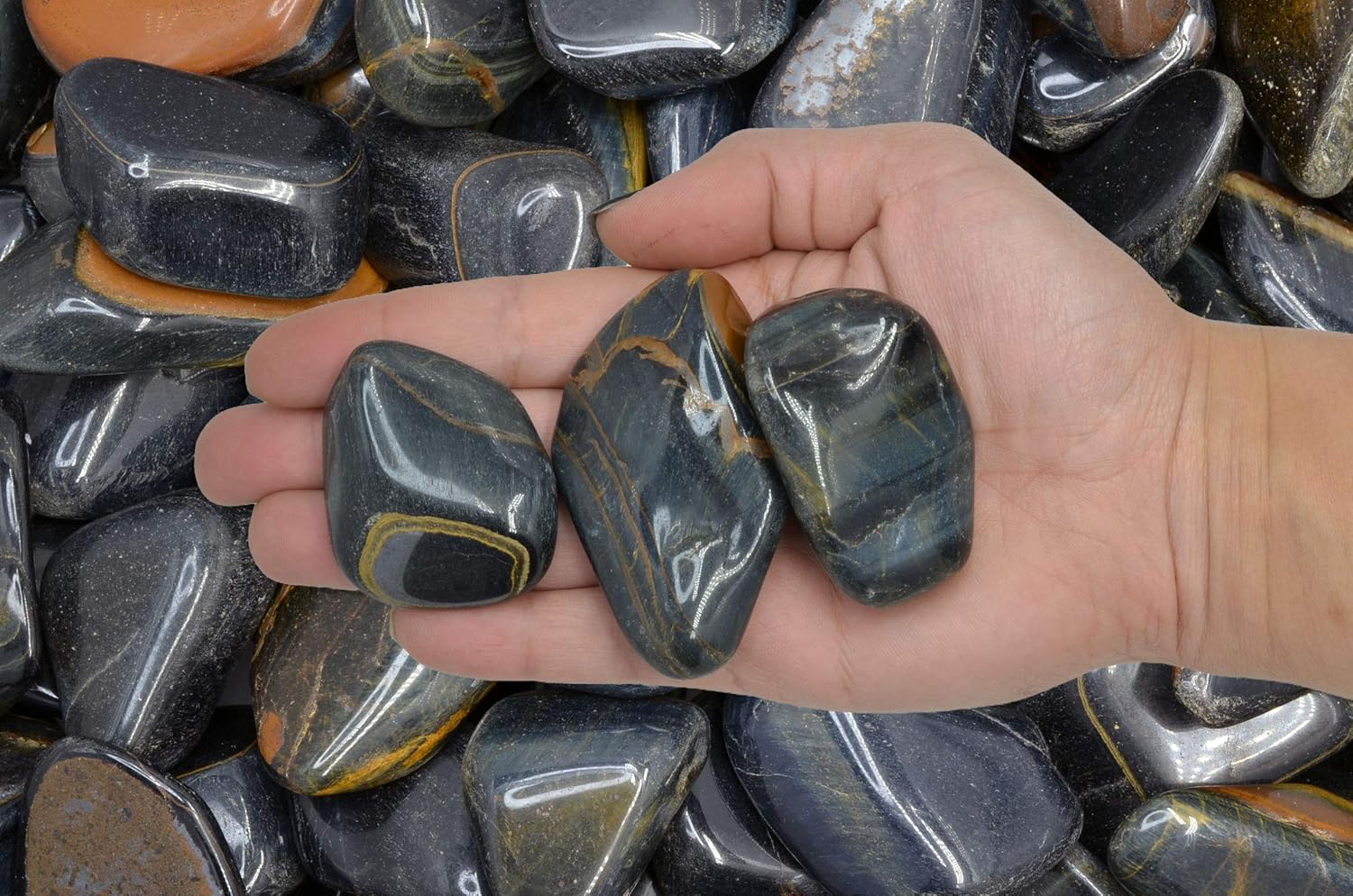 Fantasia Blue Tiger Eye Stones 12 lb Tumbled Size 9