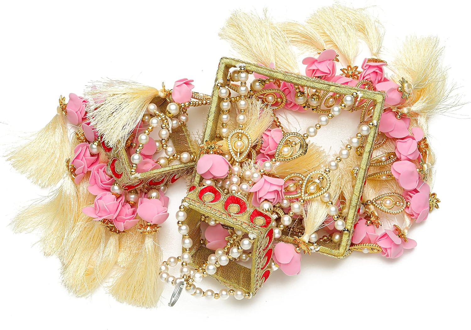 Square Hanging Jhoomar Pink Rose Decor for Home Wedding