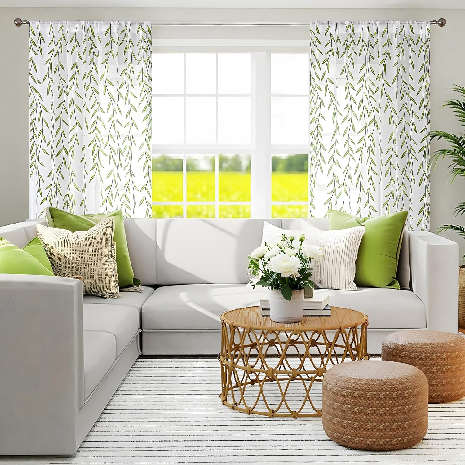 BROSHAN Green Pattern Sheer Curtains 2 Panels 78 Inches