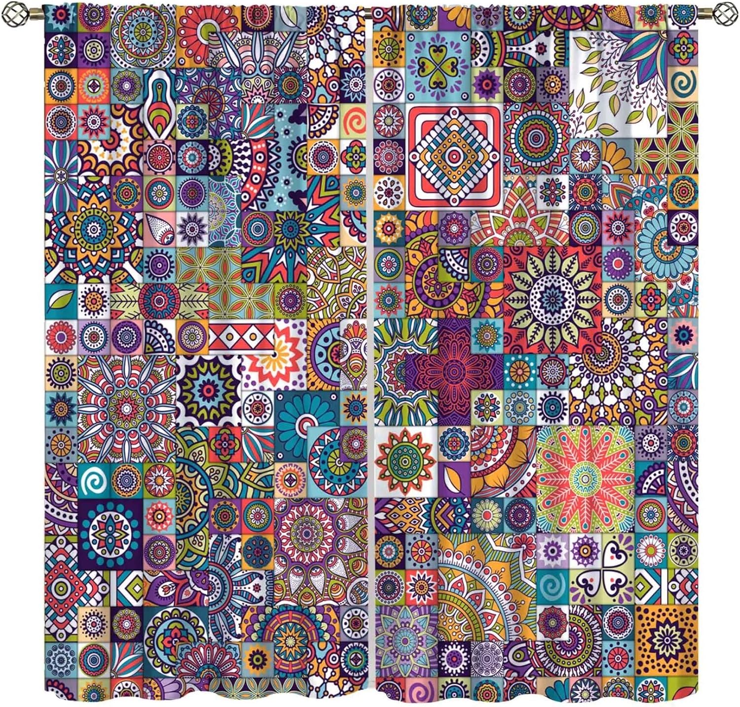 Focusbrite Boho Floral Blackout Curtains Set 2 Panels 42x45 Inches